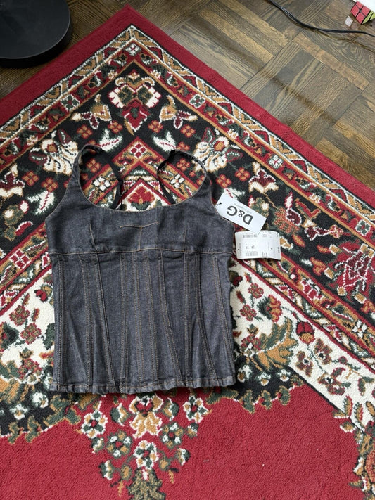 00s Archive Dolce & Gabbana Denim Pleated Gray Corset Top DG Jean Top Y2K