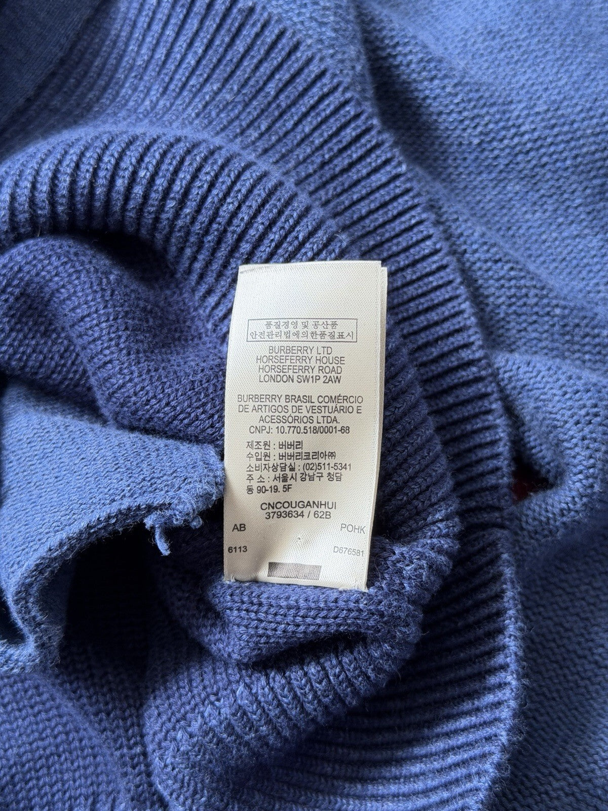 Burberry Brit Knit Men’s Classic Blue Zip Up Hoodie Size M Sweater