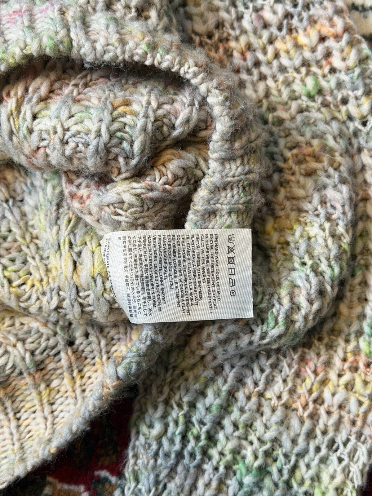 Acne Studios Zora Knit Sweater White/Gray With Rainbow Streaks Size S