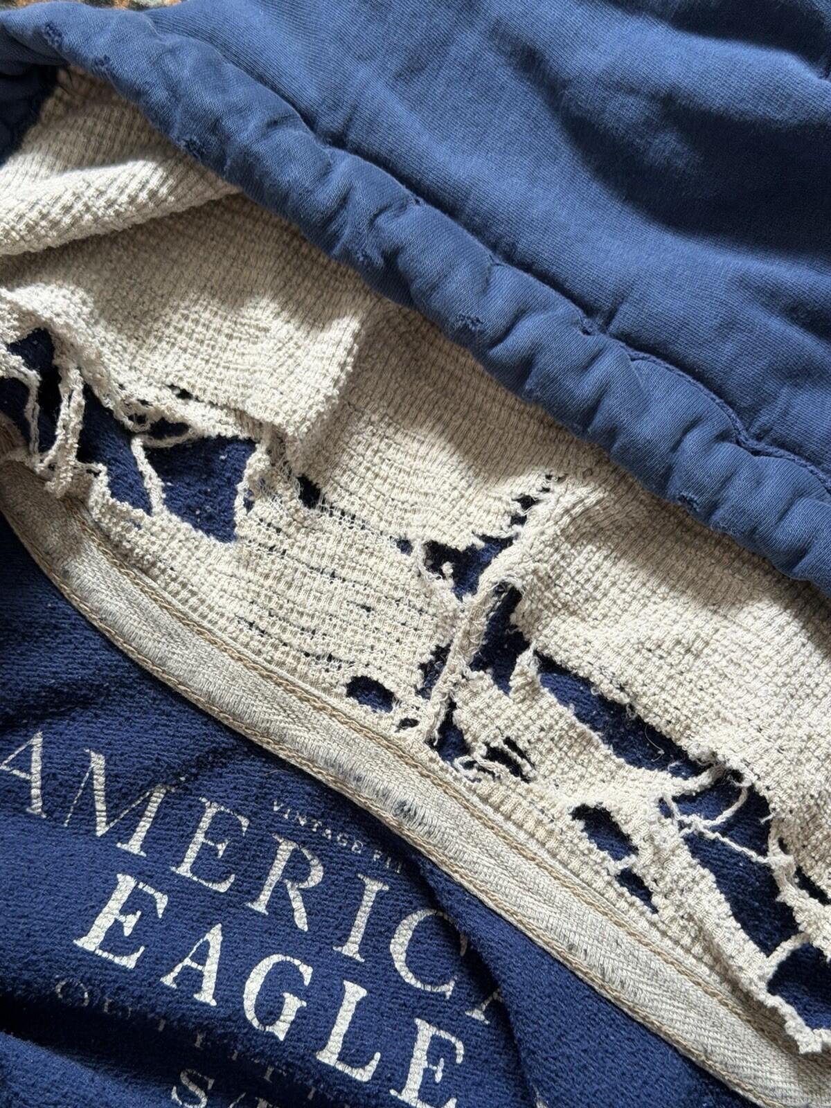 Vintage Y2K American Eagle Zip Hoodie Thermal Hood Distressed Mens Small Grunge