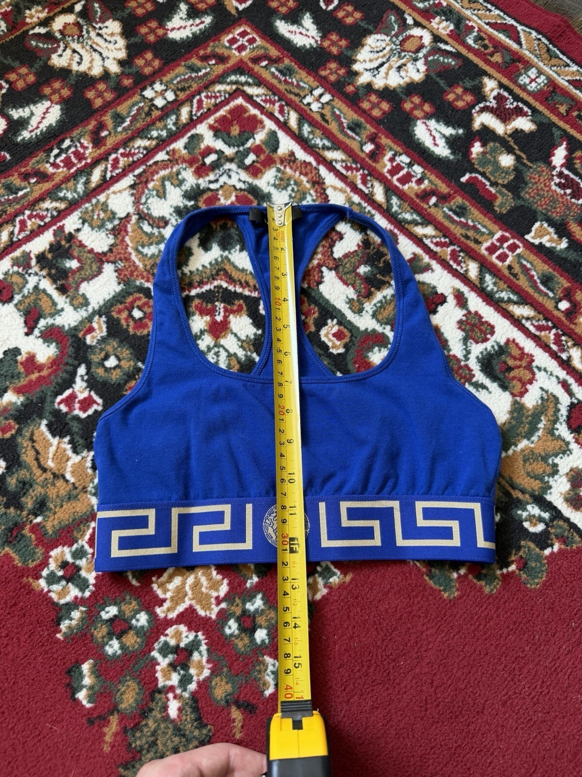 Versace Women's Blue Gold Stretch Greeca Border Bra Versace