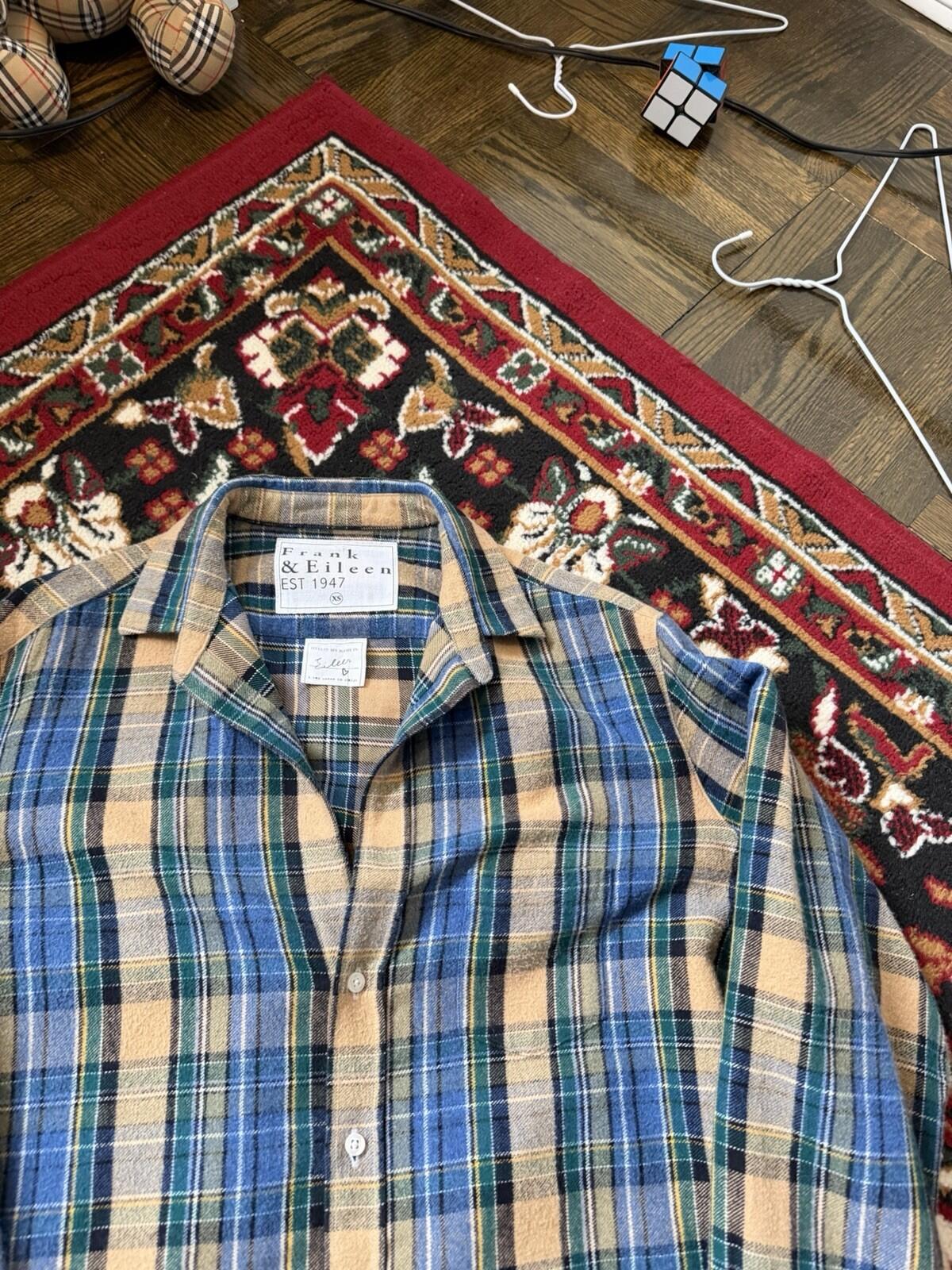 Frank and Eileen "Eileen" Italian Woven Flannel Plaid Button Down Shirt Womens