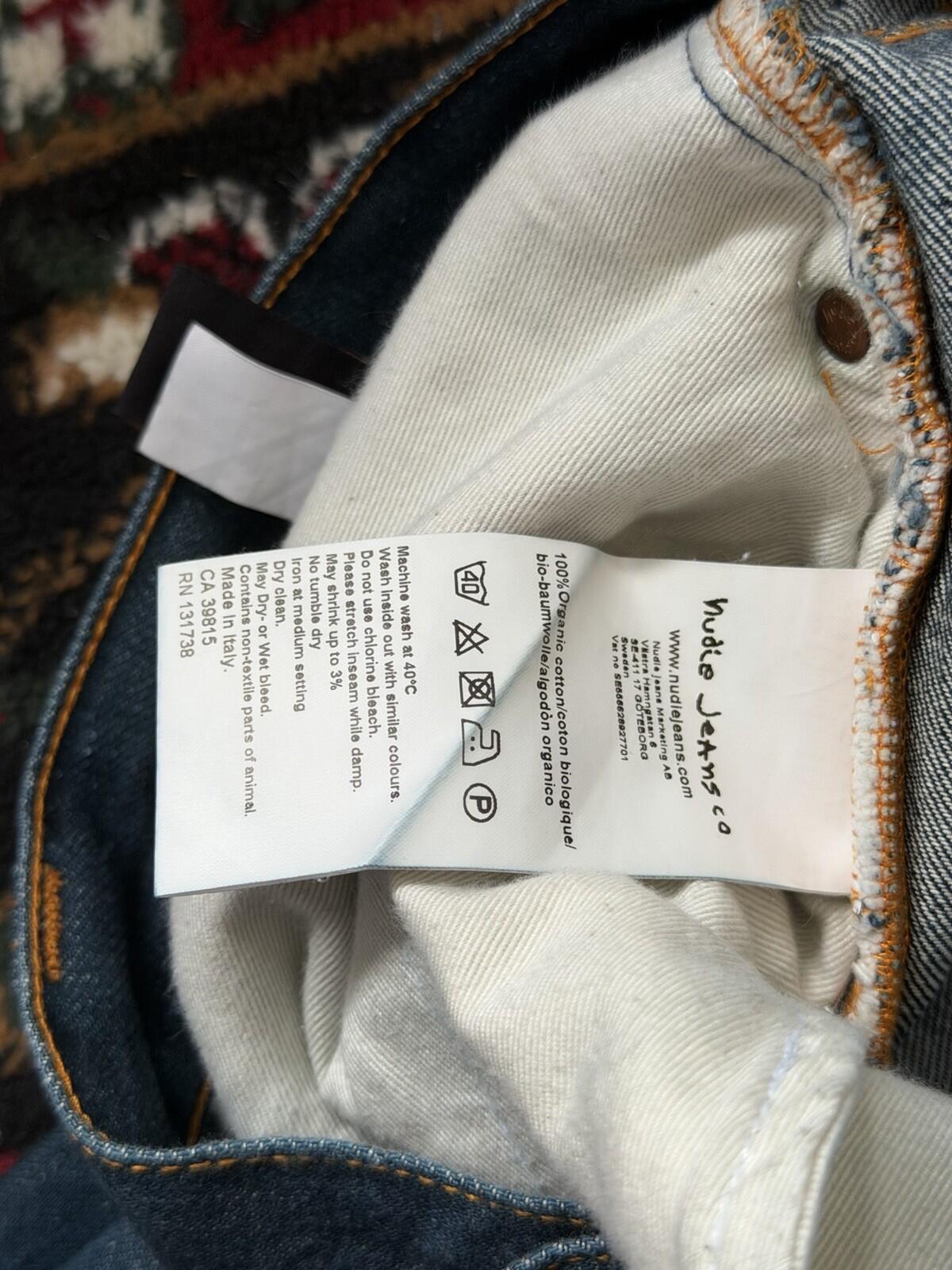 Nudie Grim Tim Organic Dry Greencast Button Fly 36 X 34 Jeans Vintage Blue