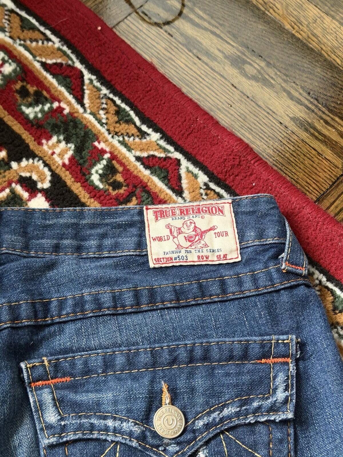 Vtg True Religion #503 Joey Blue Jeans Woodstock Distressed Bell Bottom Pants 31