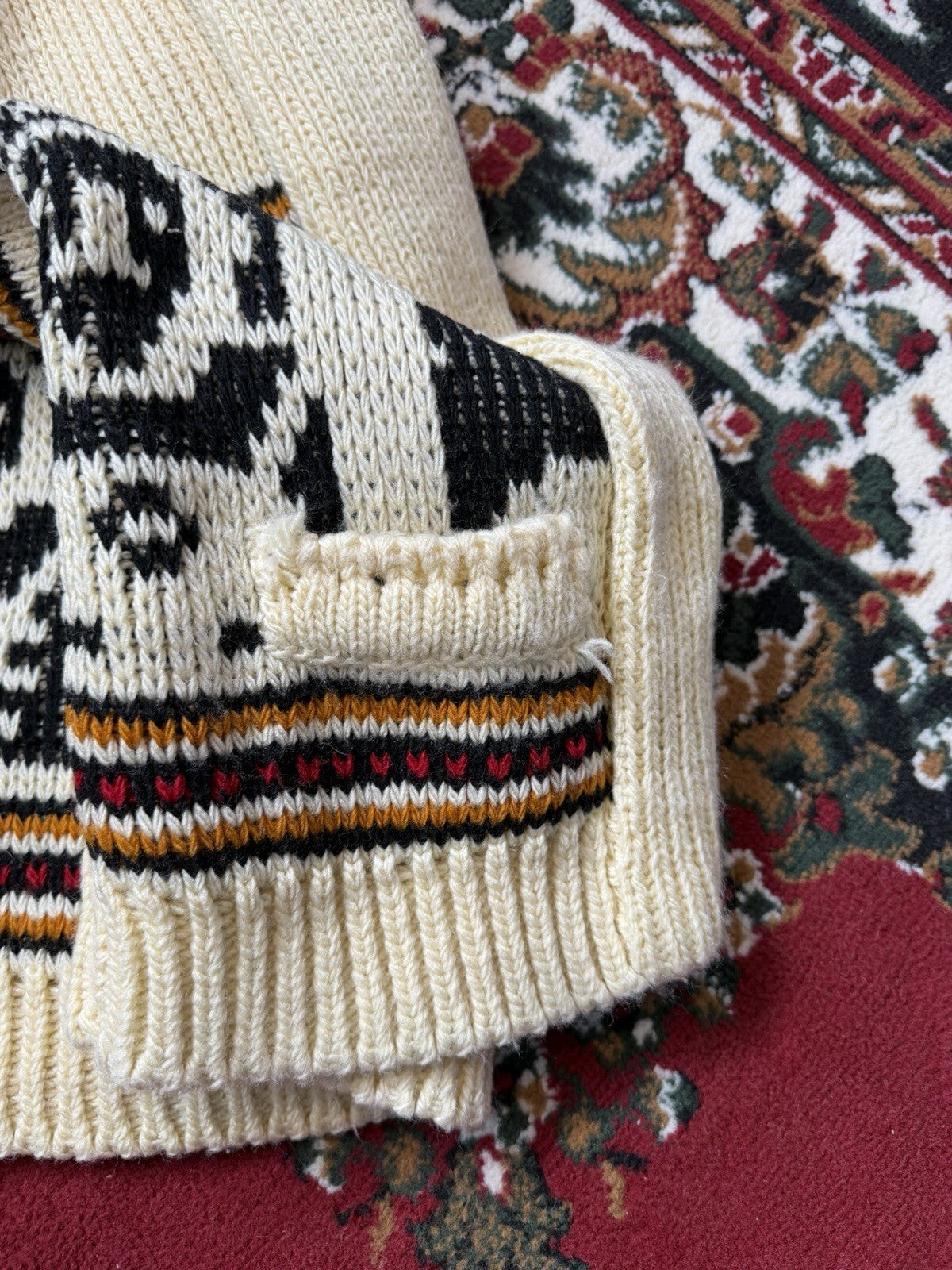 Vintage 70s Hand knit Cowichan Cardigan Lama Open Robe Style Sweater Sz S/M