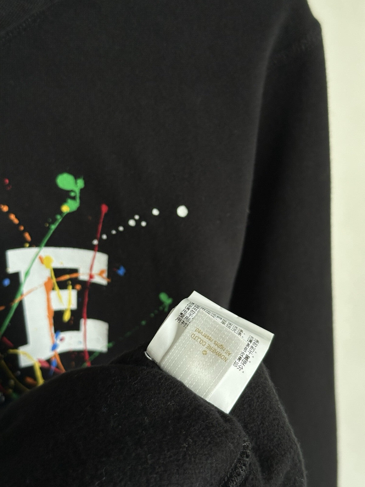 A BATHING APE BAPE PAINT SPLATTER PULLOVER HOODIE BLACK MULTICOLOR SZ L