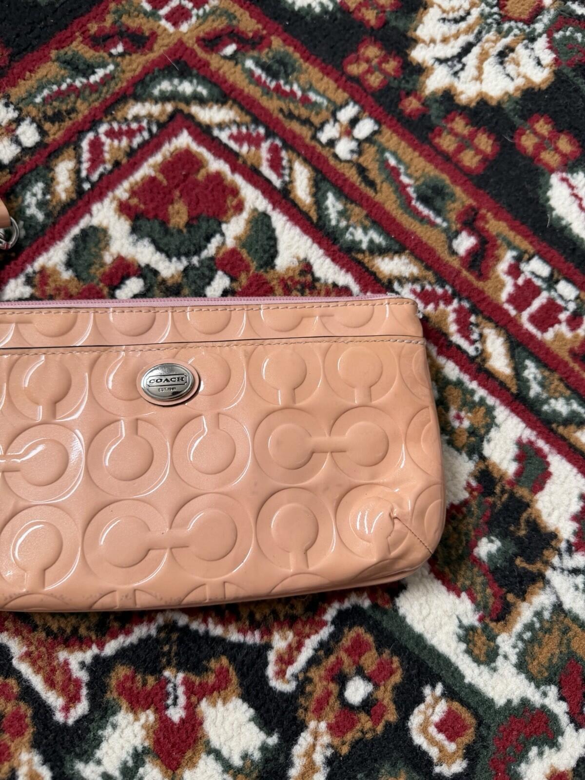 Coach Mauve Pink Patent Leather Debossed Zip Wristlet Wallet
