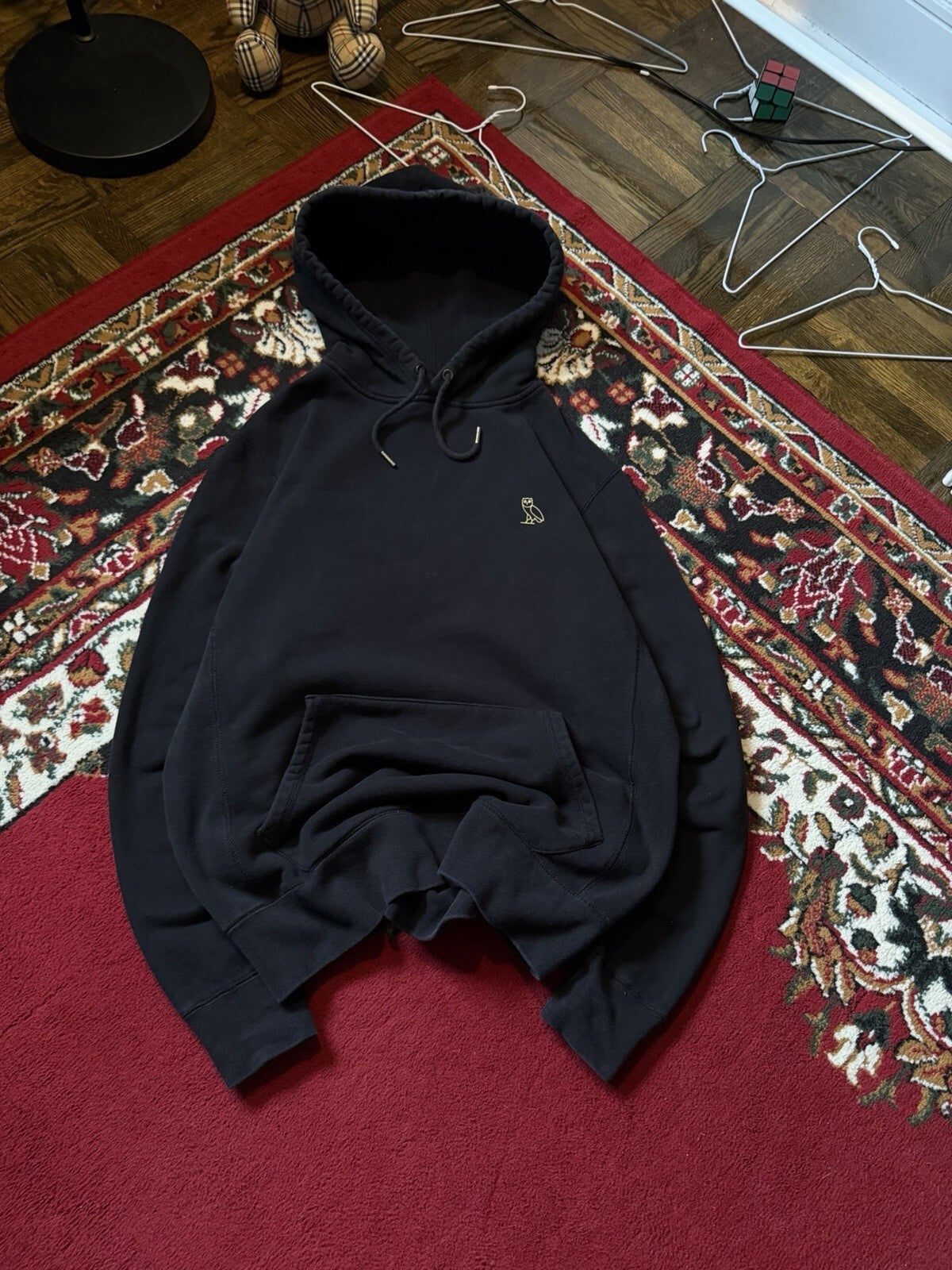 OVO October's Very Own Black Hooded Pullover Owl Logo Hoodie Men M Drake