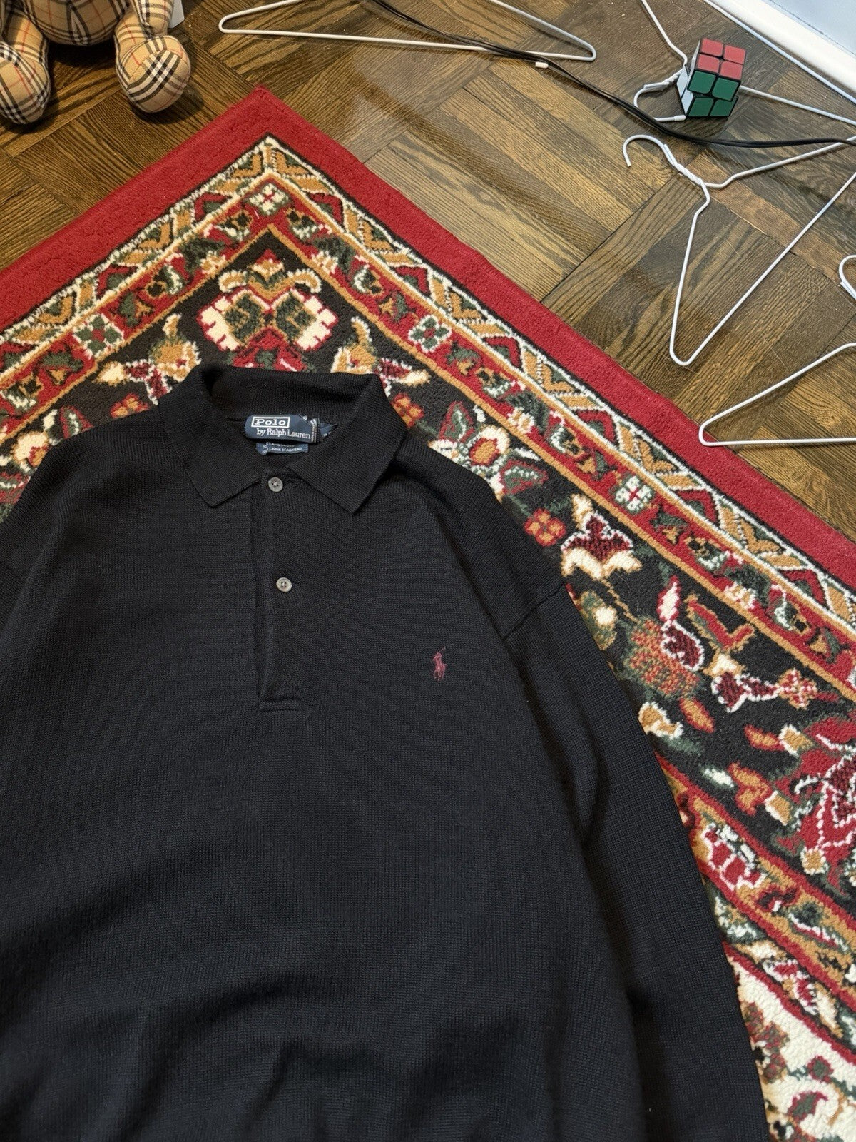 Polo Ralph Lauren Wool Long Sleeve Polo Collared Sweater Black Size L