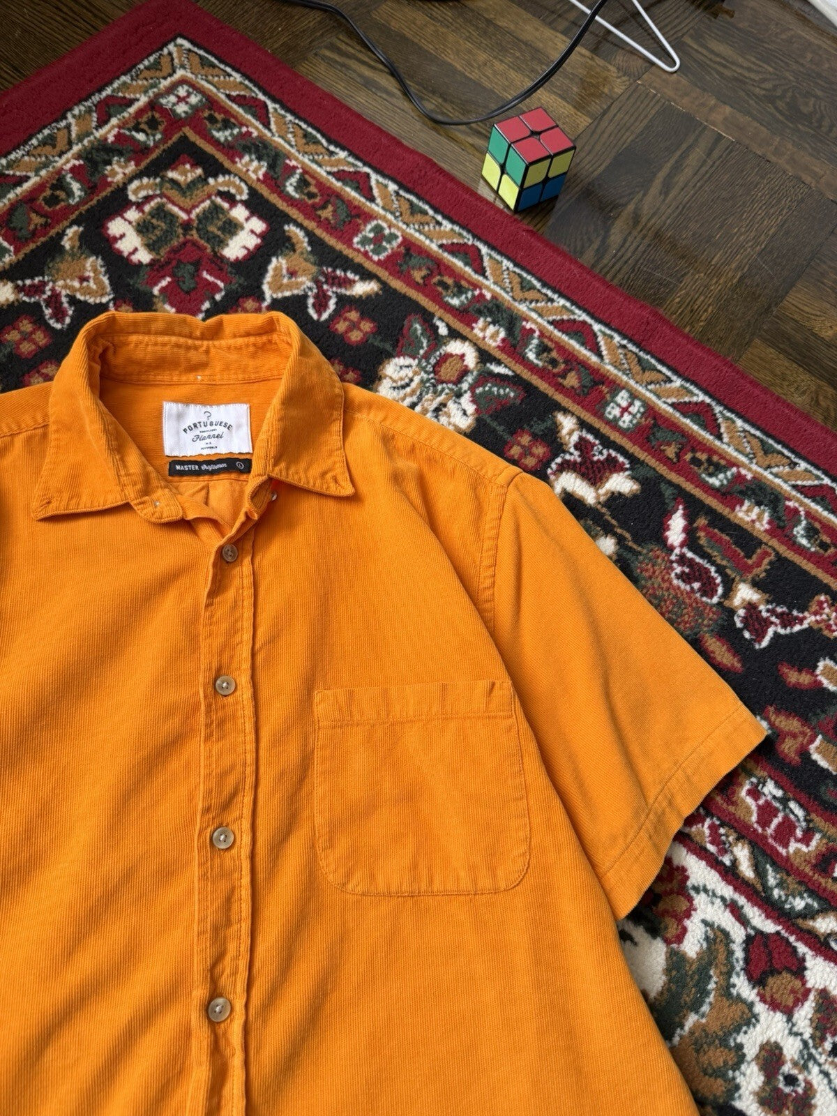 Portuguese flannel  Corduroy Orange Short Sleeve Size L