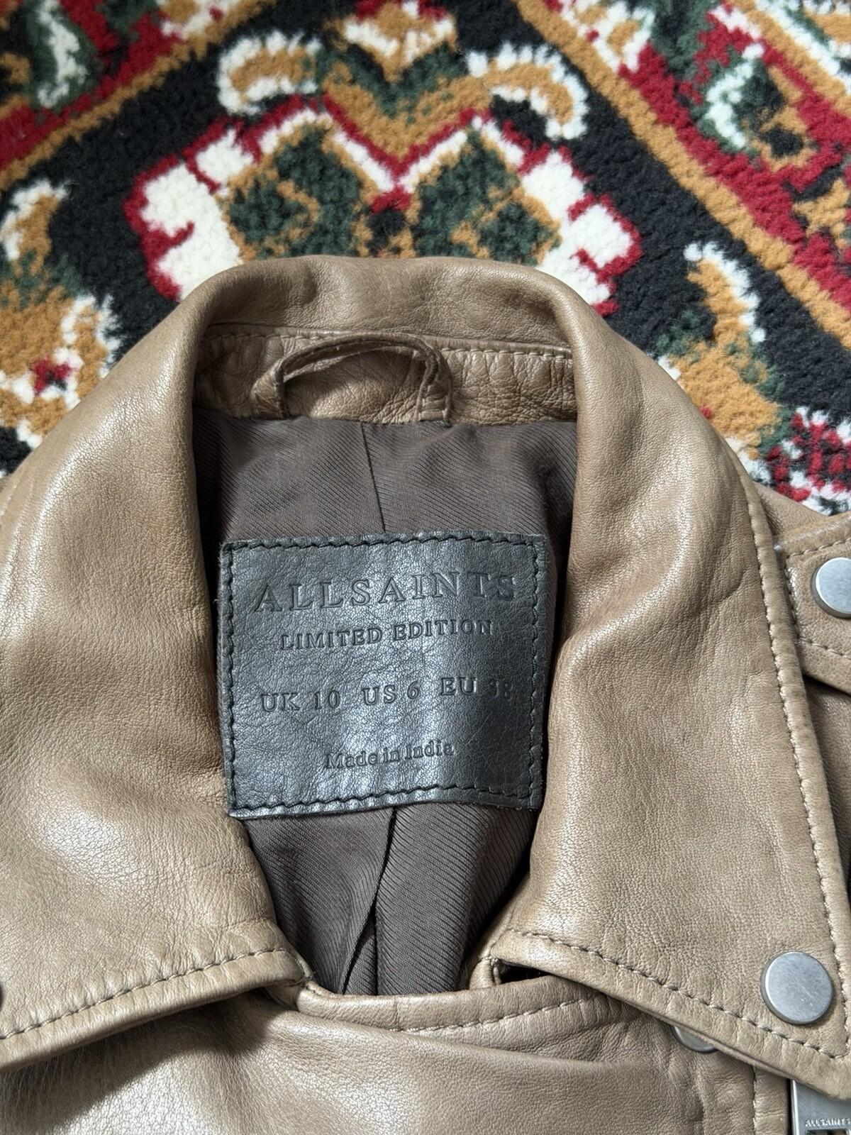 ALLSAINTS Wyatt Lambskin Leather Biker Jacket - Brown - 6 US