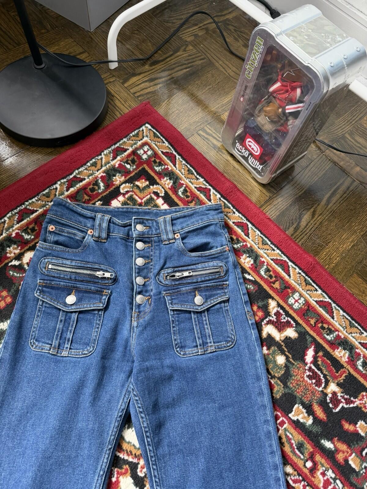 Zadig & Voltaire Womens Zipped Pocket Jeans Blue Cotton High Rise Button Size 26