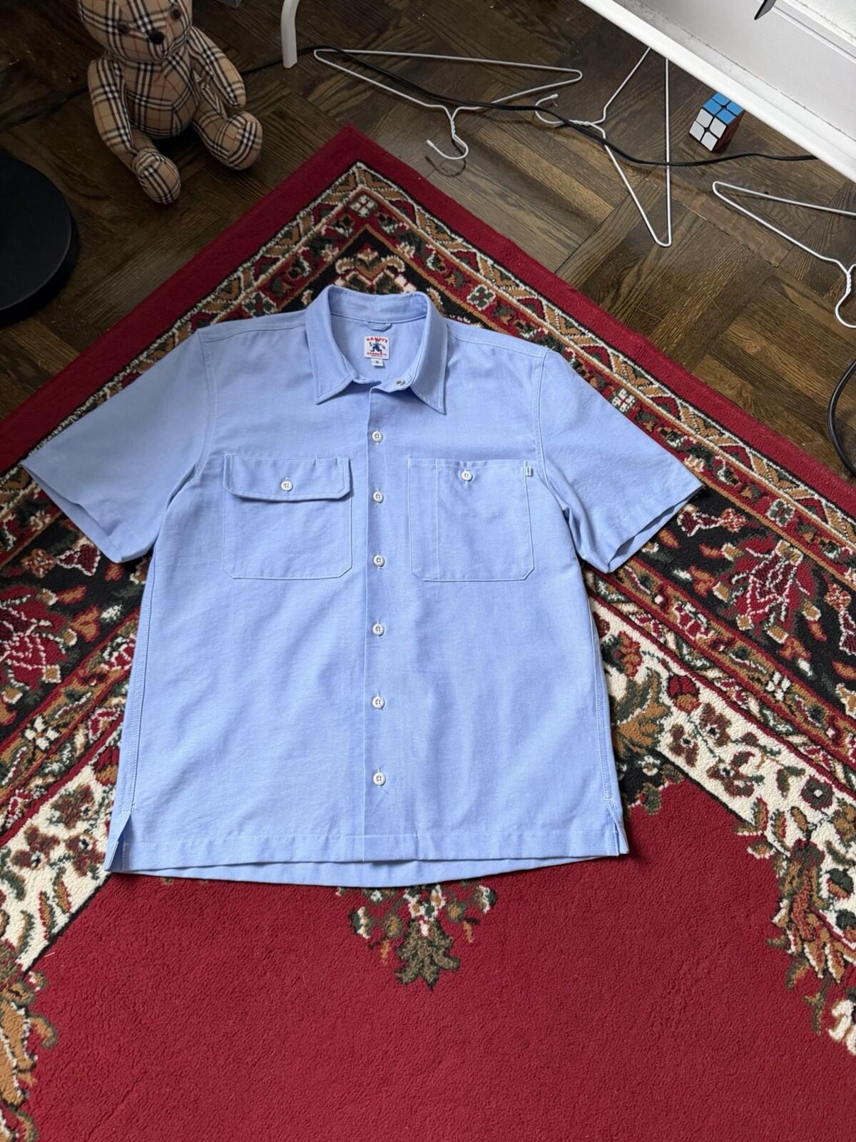 Randy's Garments Short Sleeve Work Shirt Light Blue Cropped Size Small Boxy Fit