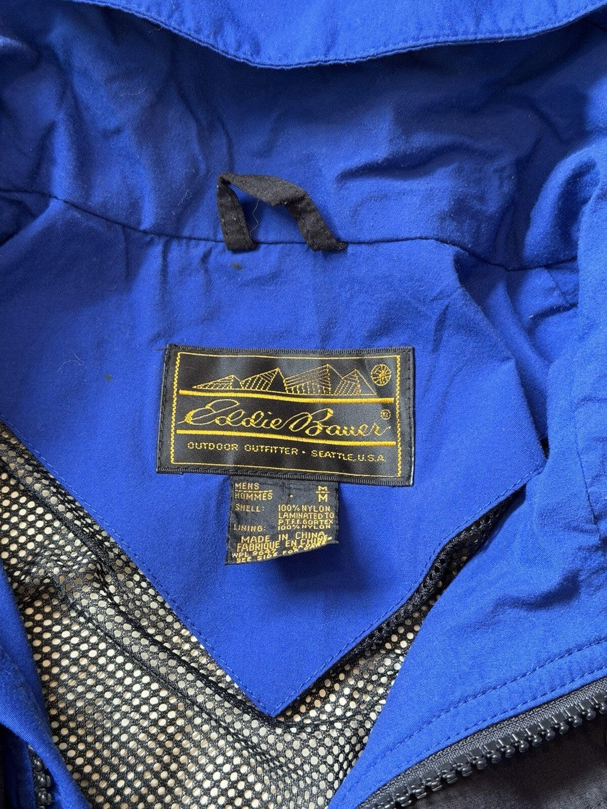 Vintage Eddie Bauer Jacket Mens Medium Purple Teal Gore-Tex Hooded Rain Coat 90s