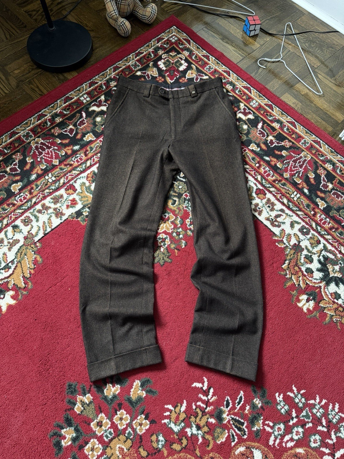 Versace Classic Men's Brown Wool Flat Front Slacks Trousers Dress Pants