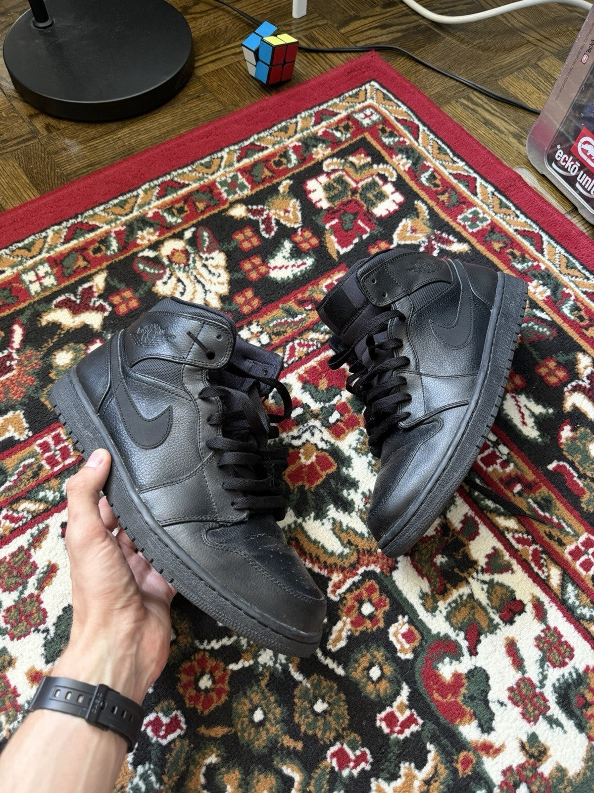 Nike Air Jordan 1 Mid Triple Black Mens 10 Sneakers 554724-030 Retro Trainer