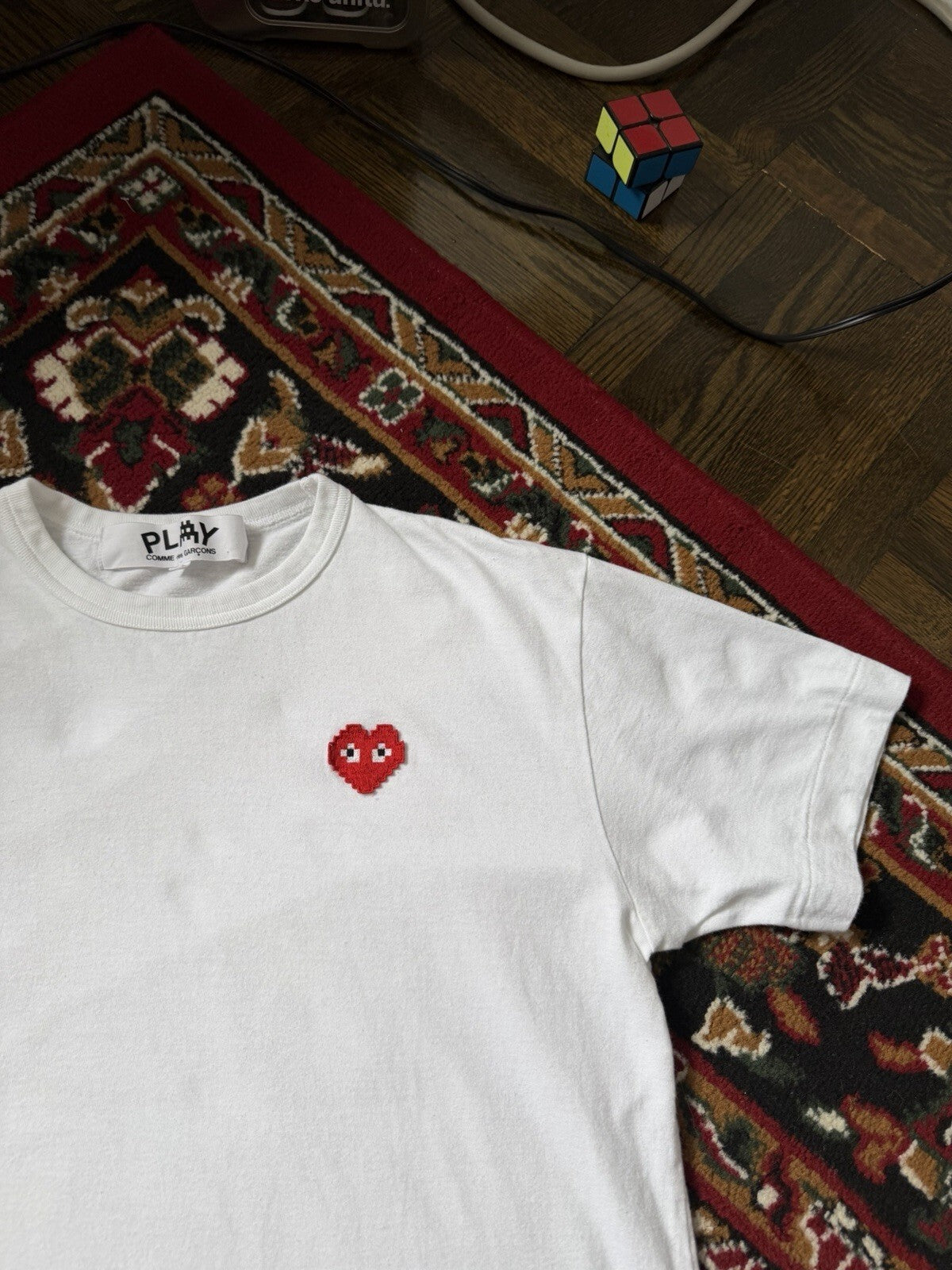 Comme des Garçons Play x Art Work By Invider Heart Size L White Tee