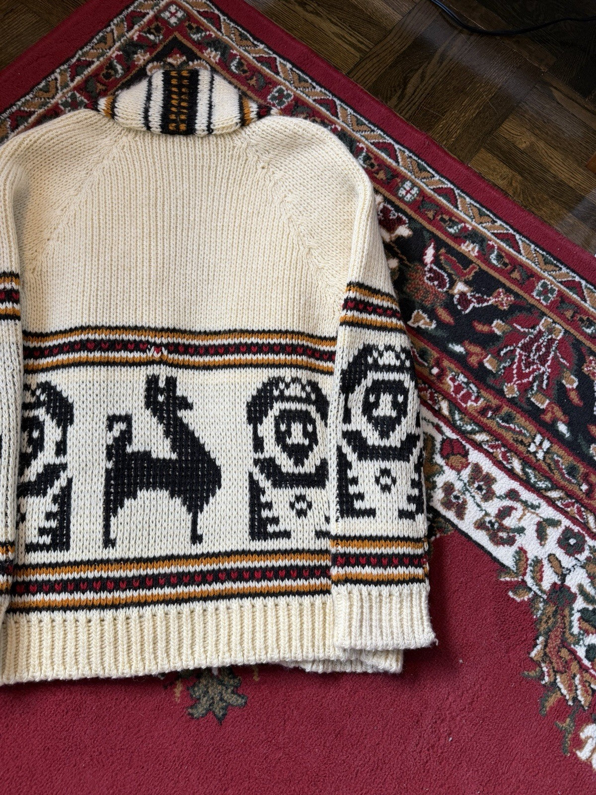 Vintage 70s Hand knit Cowichan Cardigan Lama Open Robe Style Sweater Sz S/M