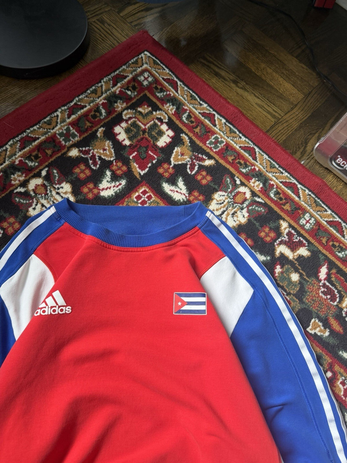 Vintage Cuba Adidas Soccer 3 Stripes Crewneck Sweatshirt Size L 00s