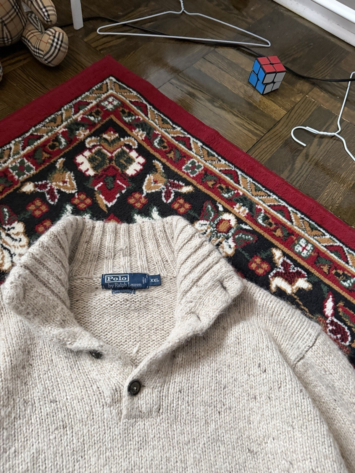 VTG Polo Ralph Lauren Henley Knit Ribbed Hem Alpaca & Wool Blend Sweater XXL 90s