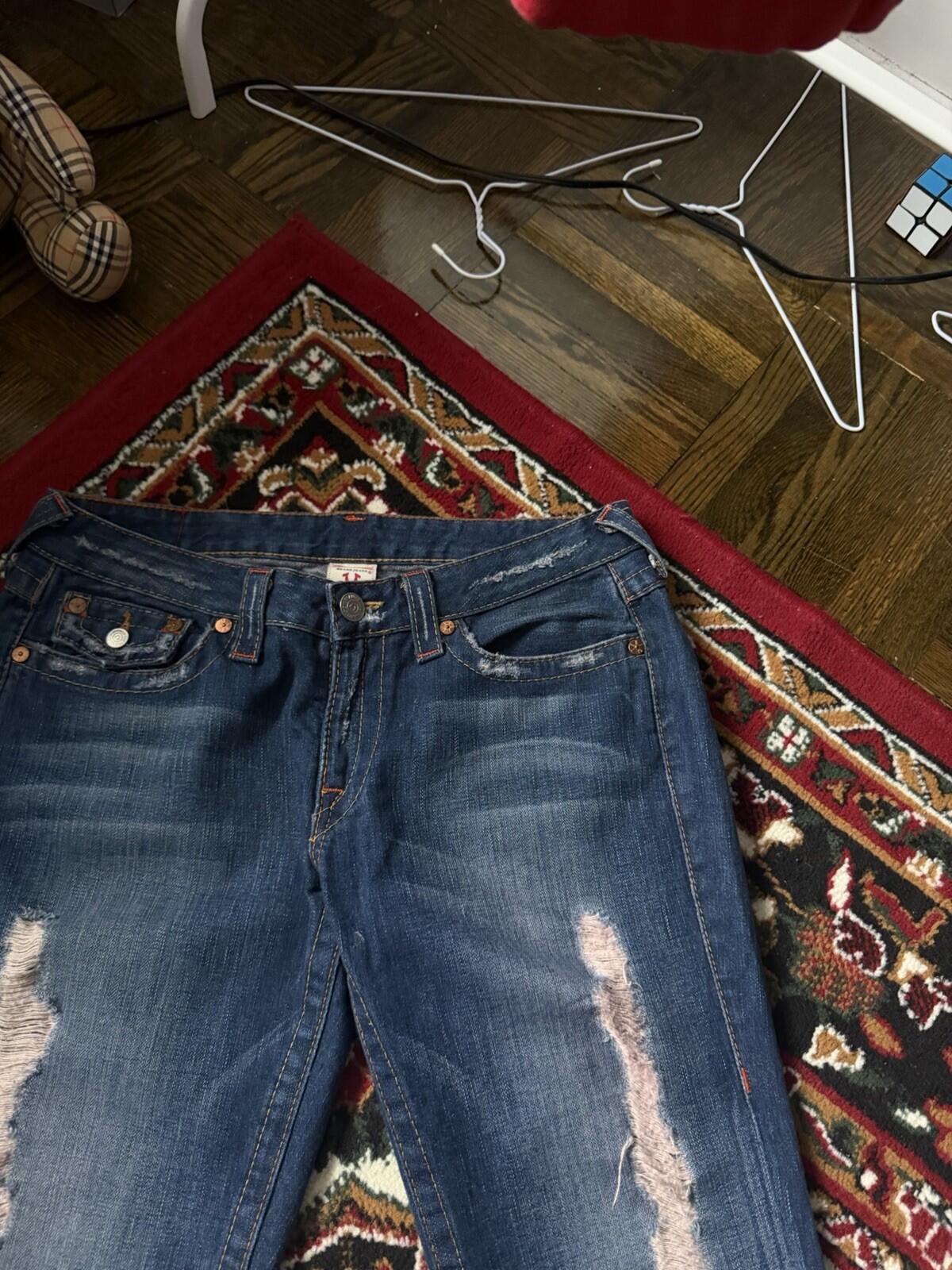 Vtg True Religion #503 Joey Blue Jeans Woodstock Distressed Bell Bottom Pants 31