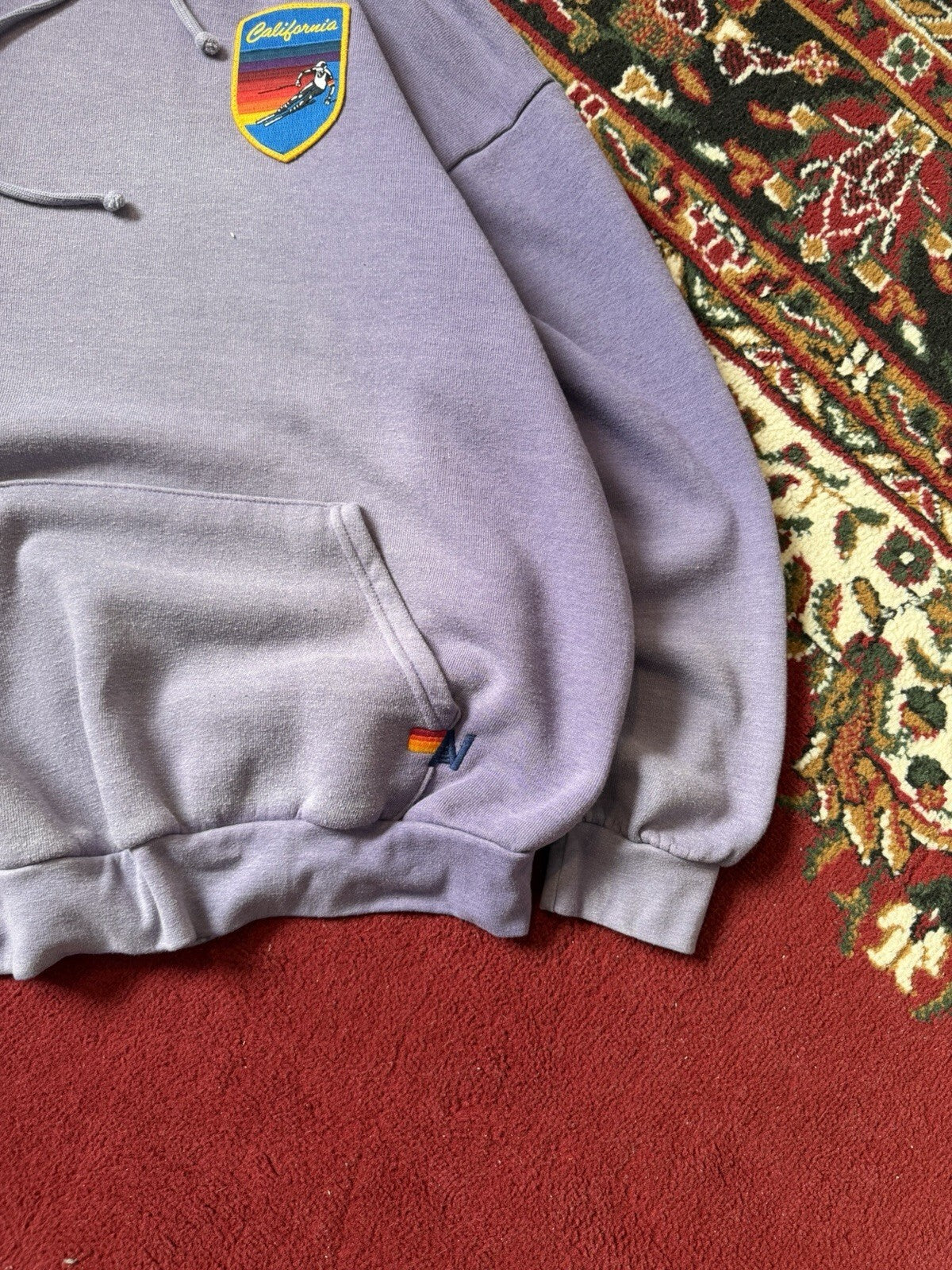 Aviator Nation Hoodie Mens M Purple Ski Chaser Pullover Mountain Graphic USA
