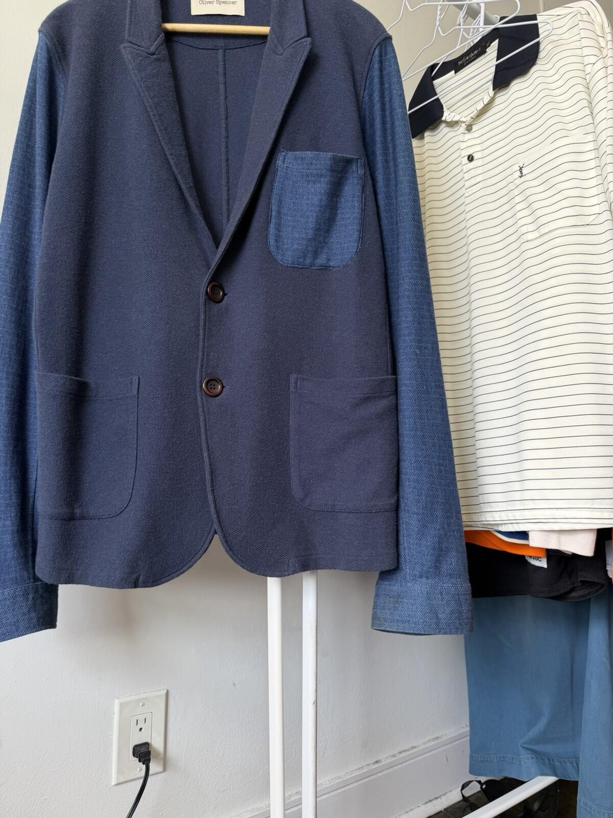 Oliver Spencer Navy Cotton Blazer Sport Jacket Mens Nave Blue