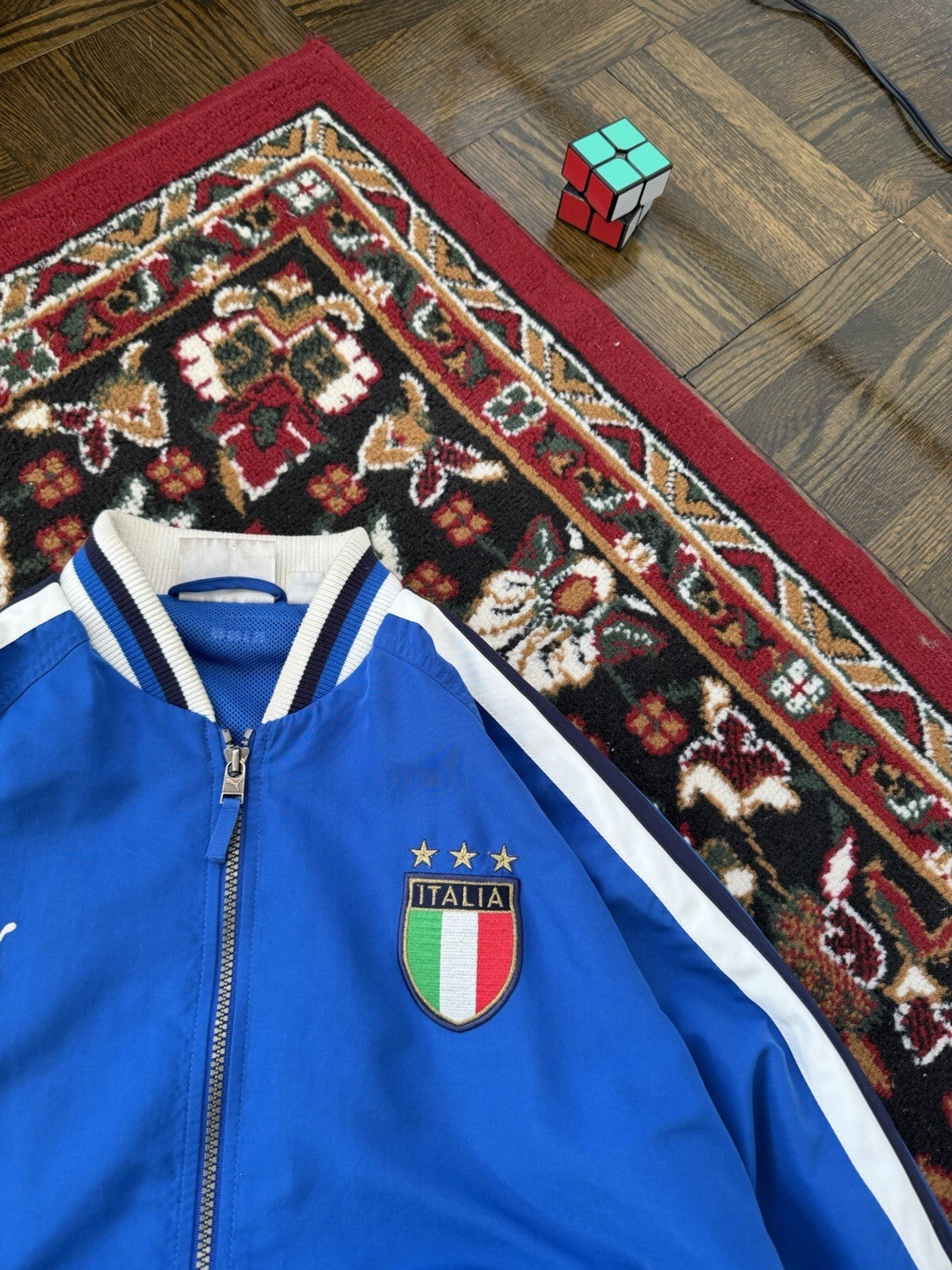 Vintage Y2K Puma Italia Soccer Rain Jacket Bomber Men's XLarge Blue Windbreaker