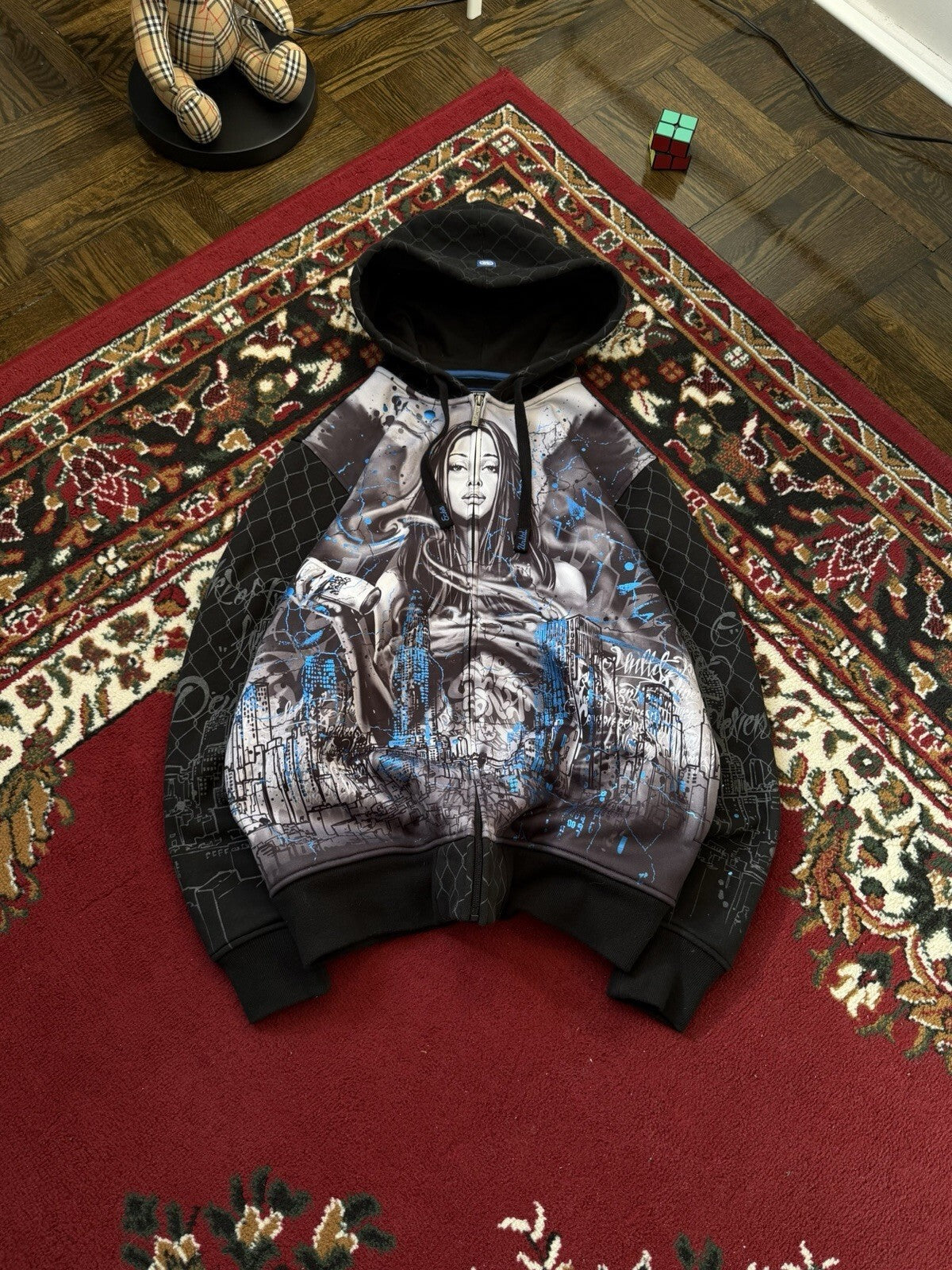 Vintage Ecko Unltd. Full Zip Hoodie Graffiti Girl Print Size M Streetwear Y2K