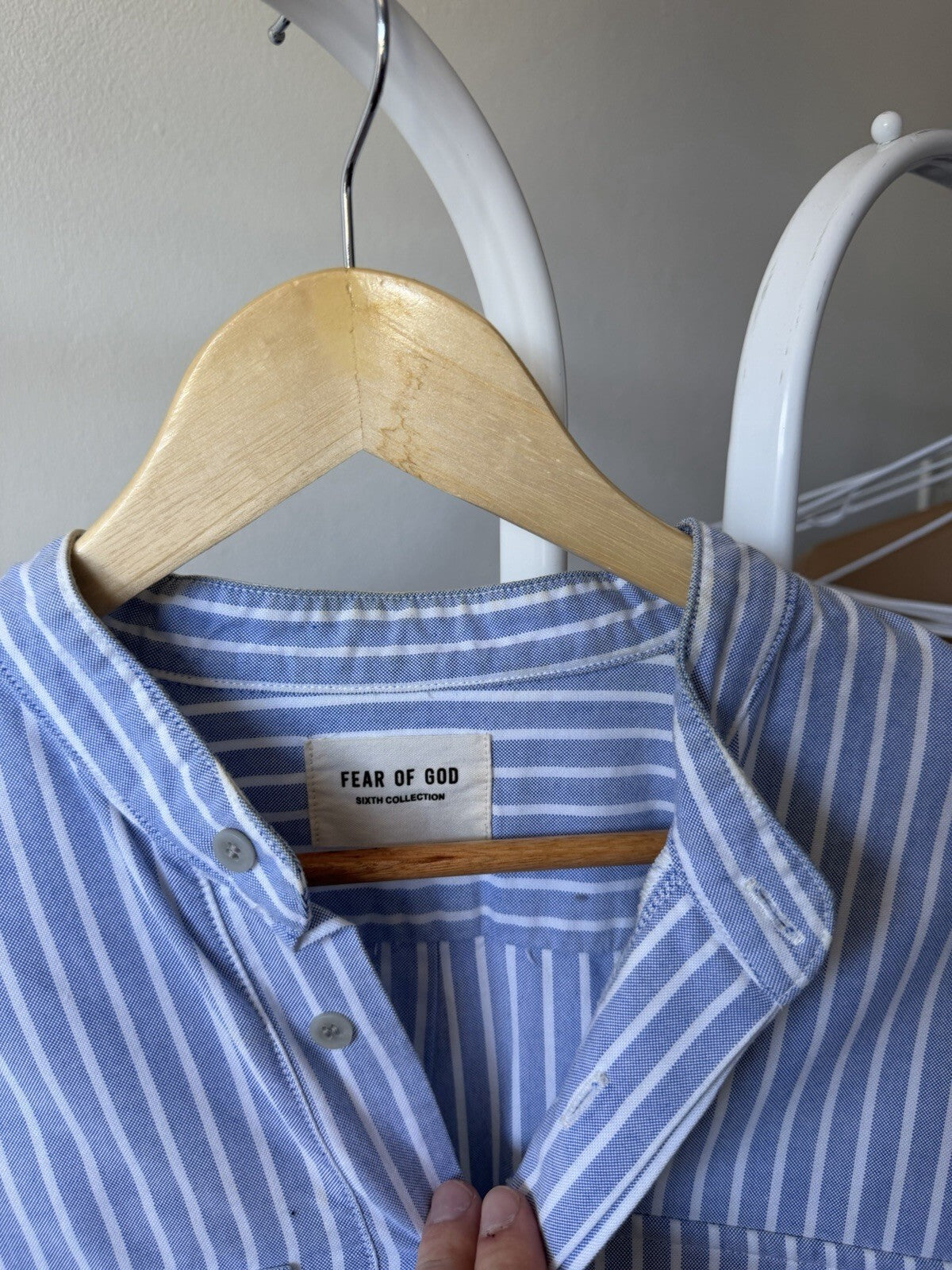 Fear of God Sixth Collection Henley Button Up Shirt Blue Size Small Jerry Loren