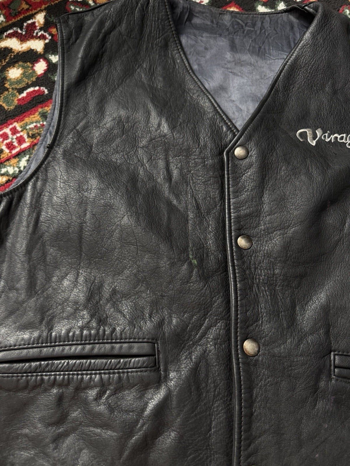 Yamaha Virago Motorcycle Vest Leather Men XXL Black Snap Lined