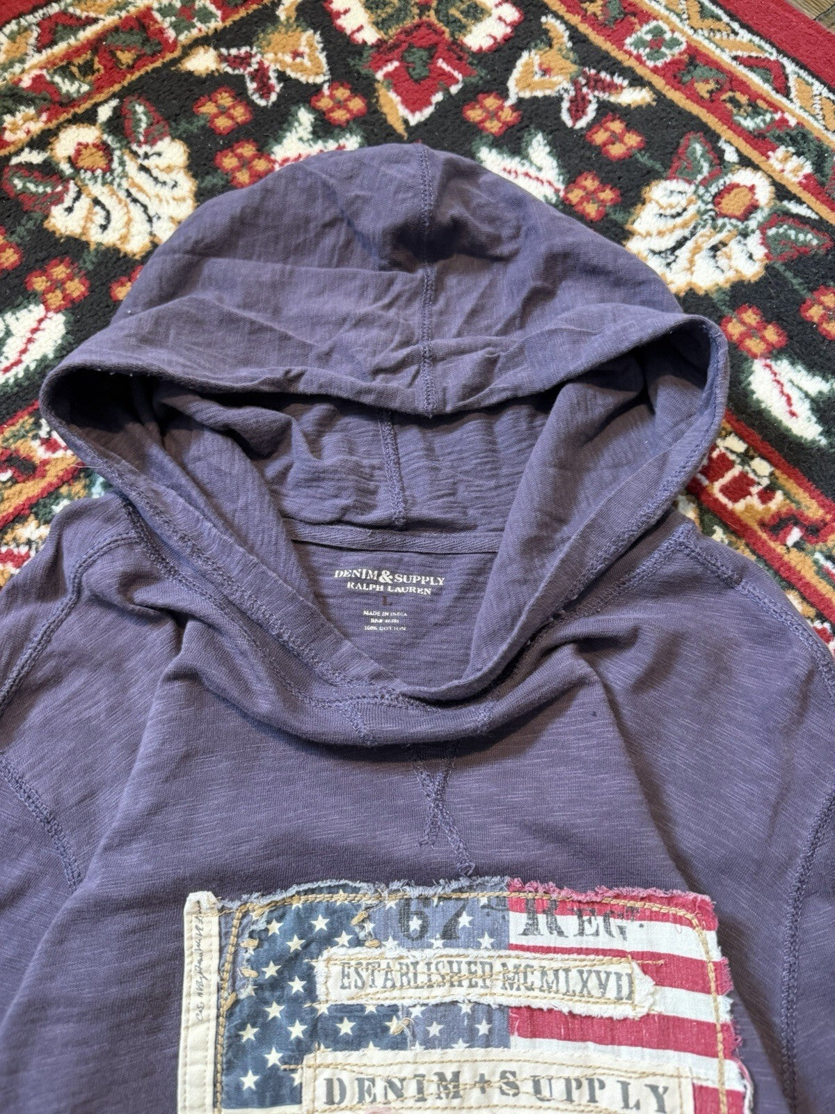 Polo Ralph Lauren Denim & Supply Mens Americana Flag Slim Purple Hoodie Sweater