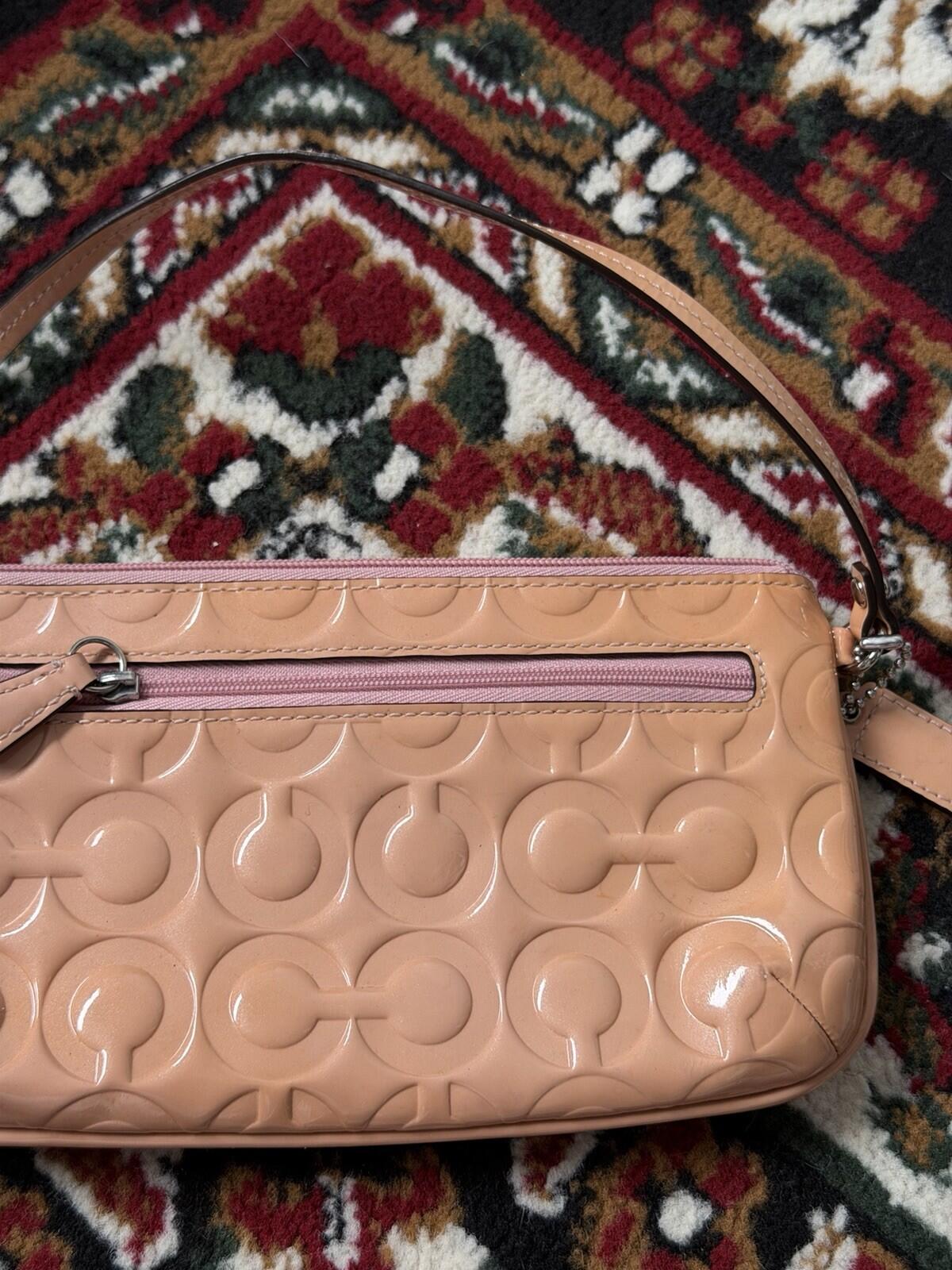 Coach Mauve Pink Patent Leather Debossed Zip Wristlet Wallet