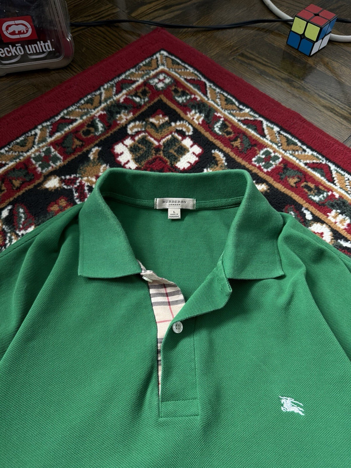 Burberry London Pique Polo Golf Shirt Short Sleeve Green Men's Size L