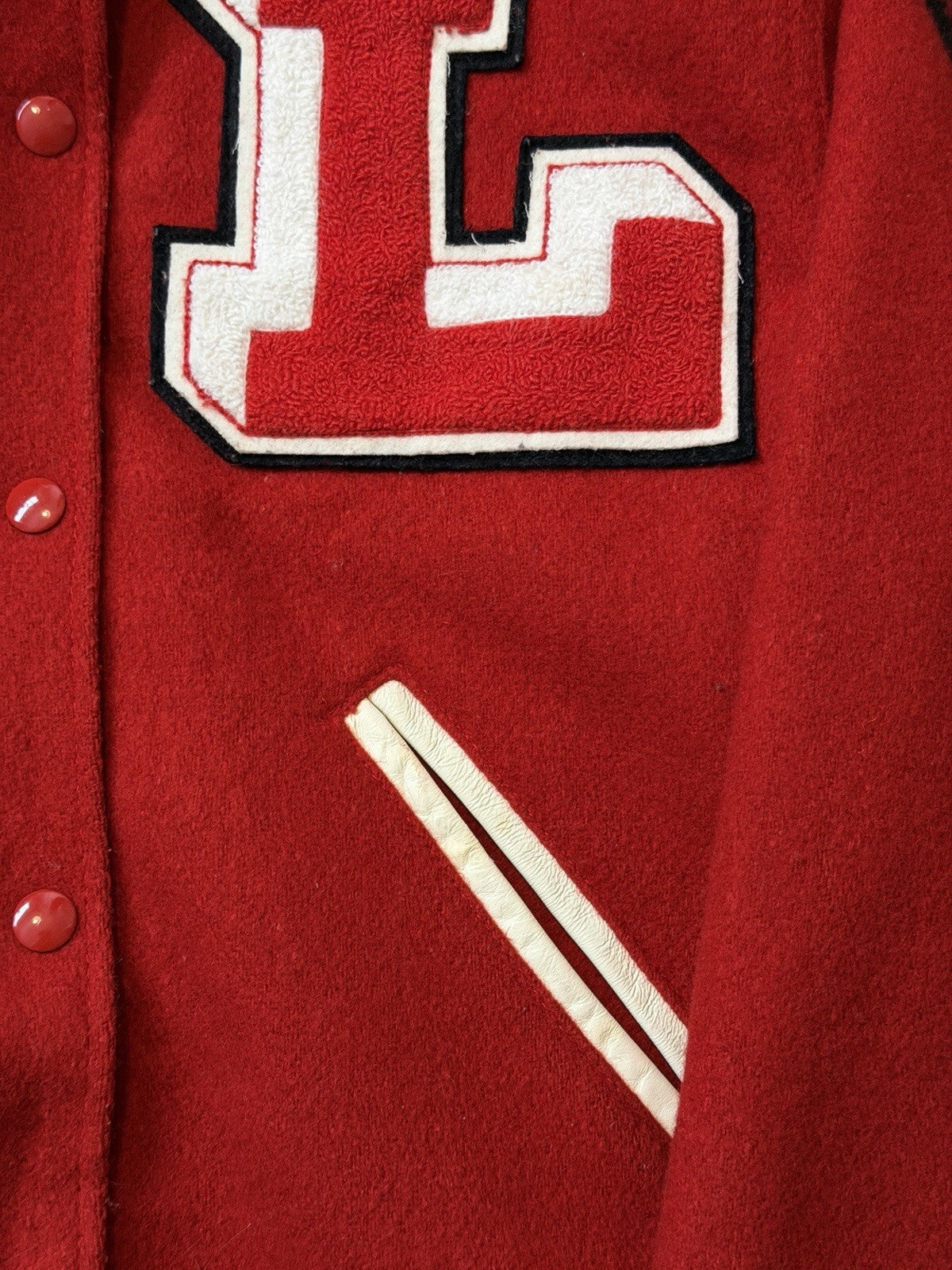 90s Holloway Varsity Letterman Wool Bomber Jacket Zip Hood Red Women’s Medium