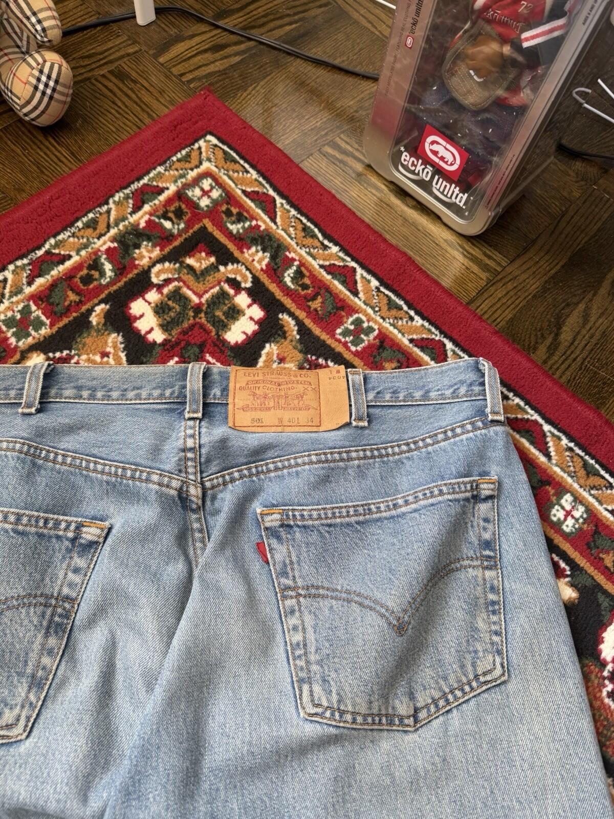 90s Vintage Levi's 501 Jeans Size 40x34 Blue Light Blue Washed Denim