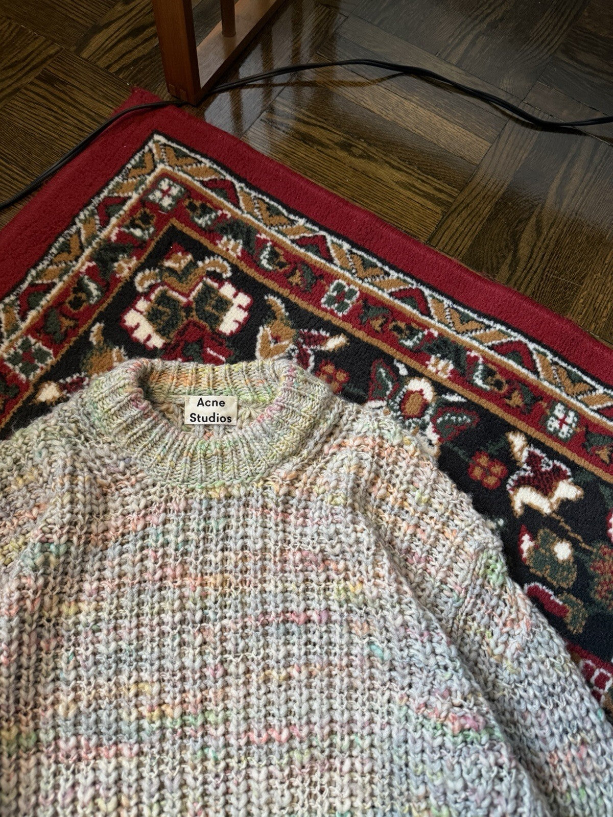 Acne Studios Zora Knit Sweater White/Gray With Rainbow Streaks Size S