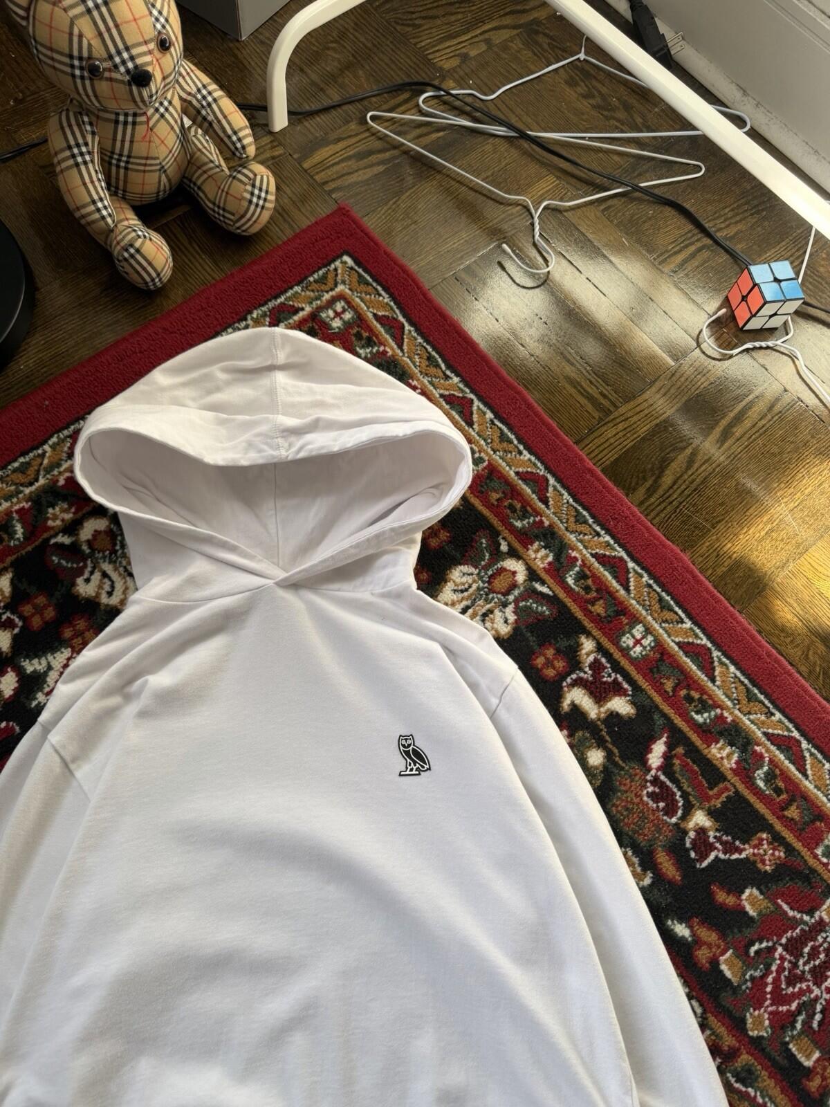 Octobers Very Own Lightweight Hoodie Mens L White Owl Logo Sweatshirt OVO Drake