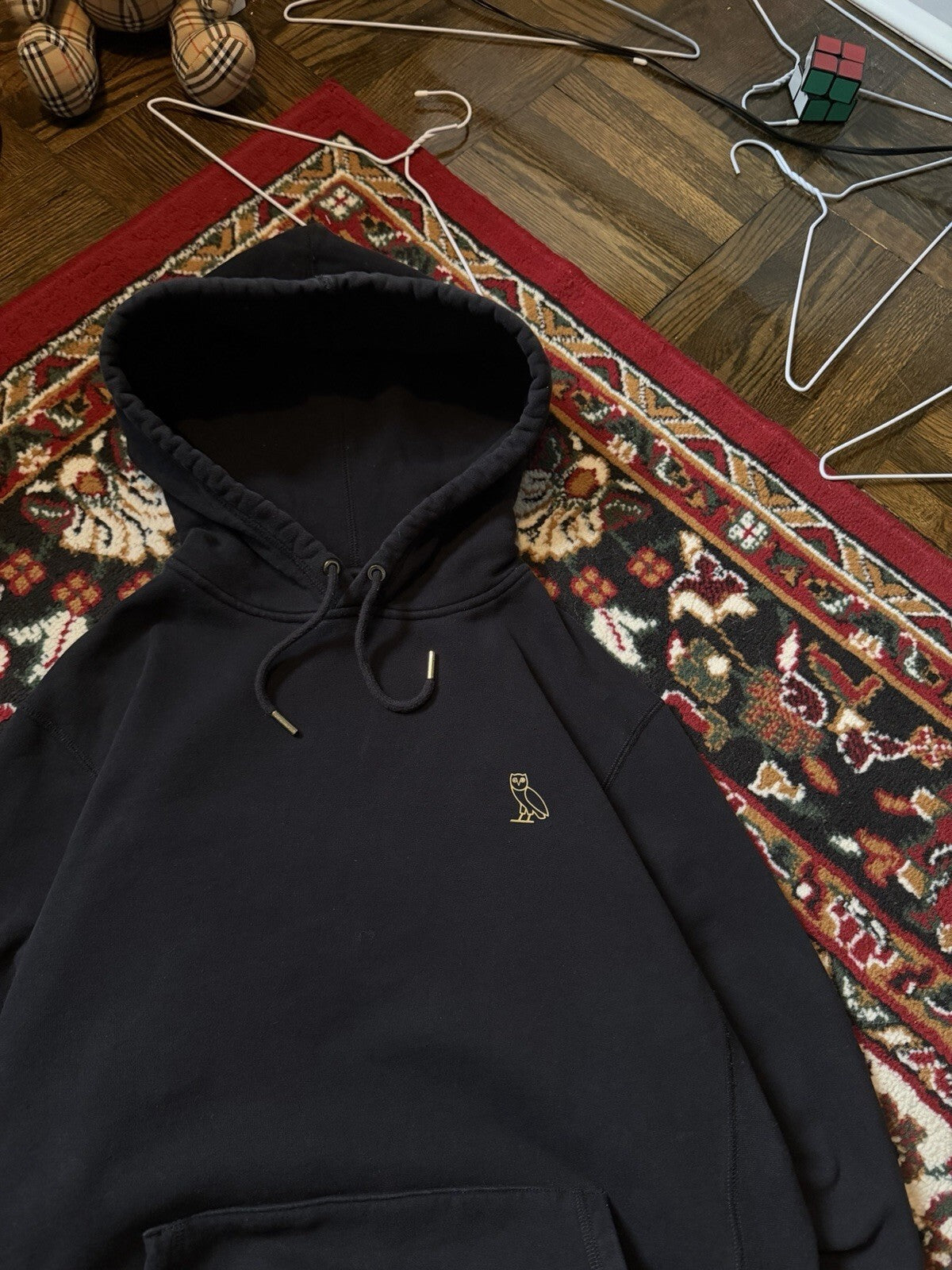 OVO October's Very Own Black Hooded Pullover Owl Logo Hoodie Men M Drake