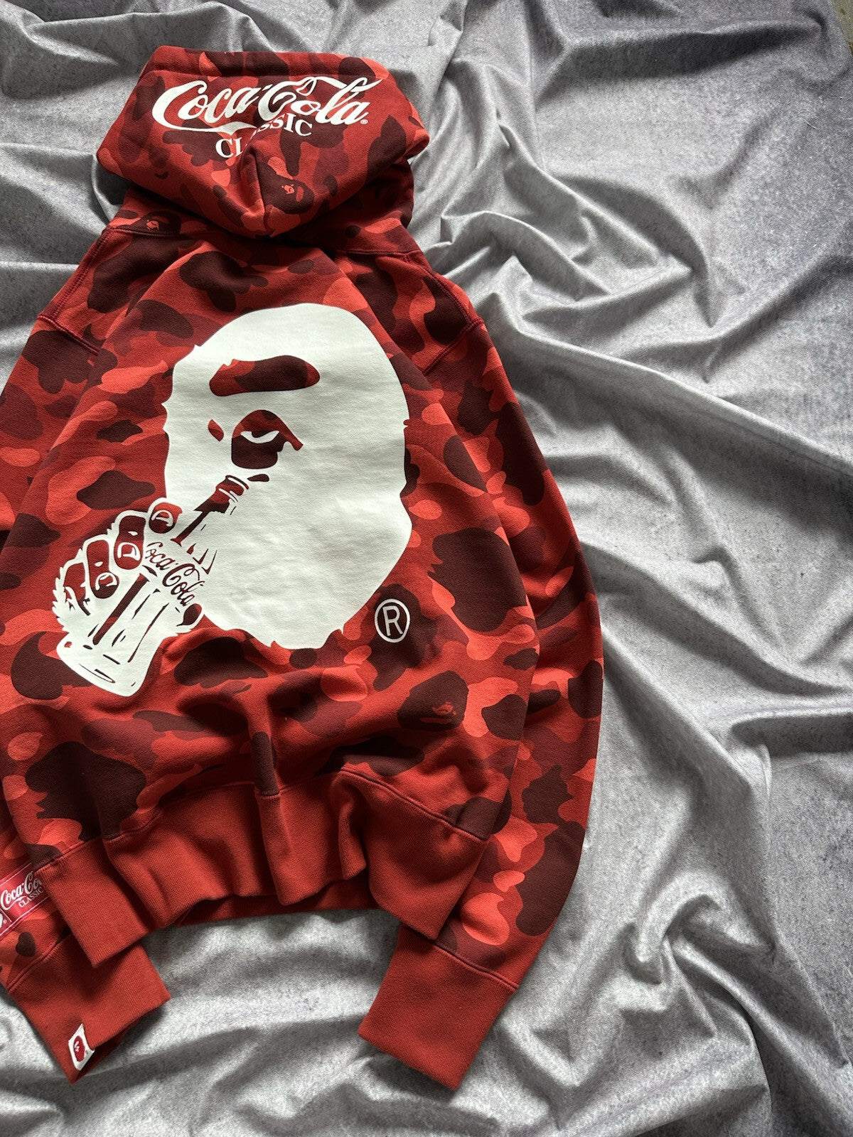 NWT BAPE x Coca-Cola Red Color Camo Ape Head Pullover Hoodie