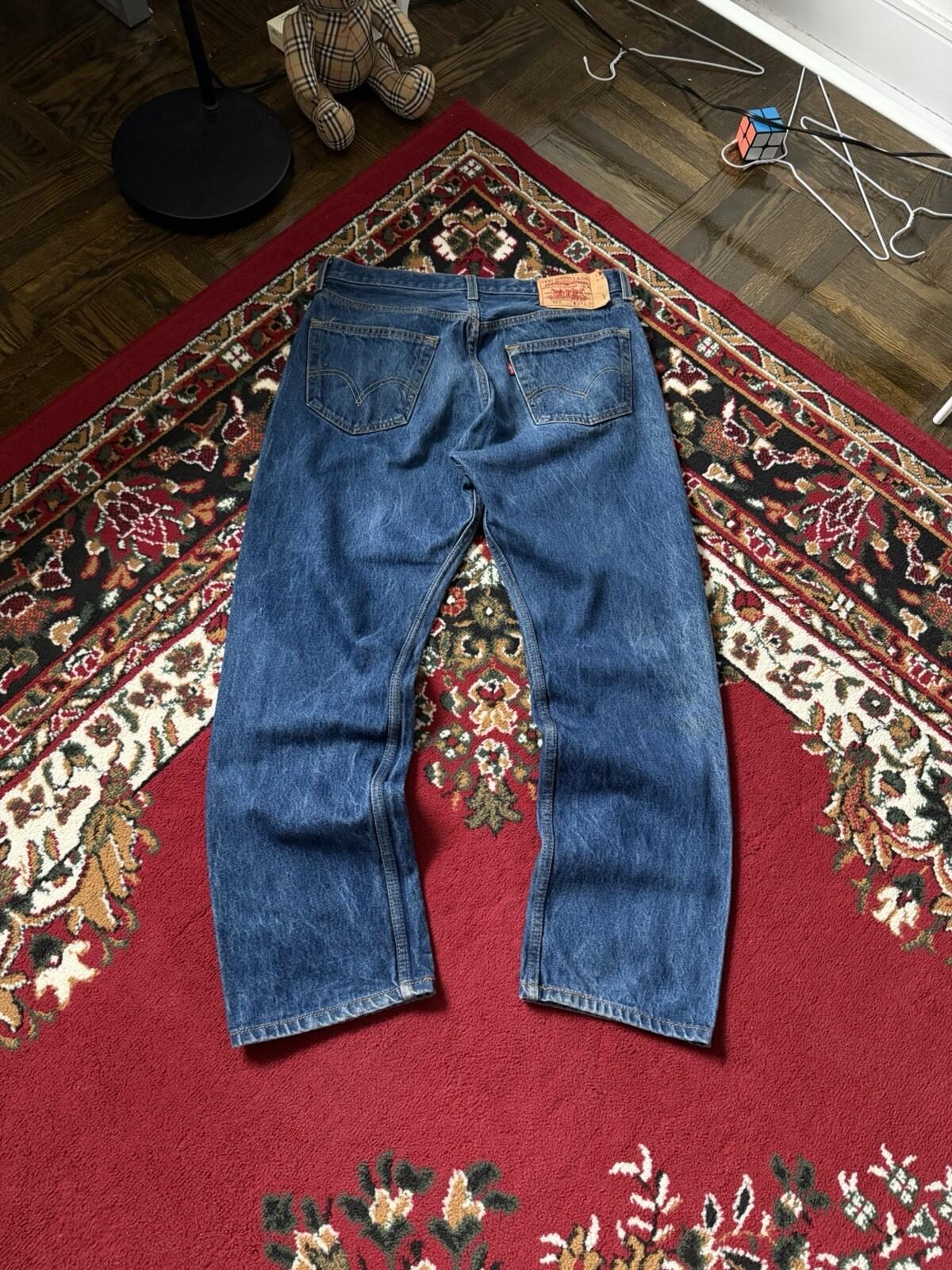 Levis 501 Vintage Button Fly Blue Denim Jeans Medium Wash Mens Size 34x31