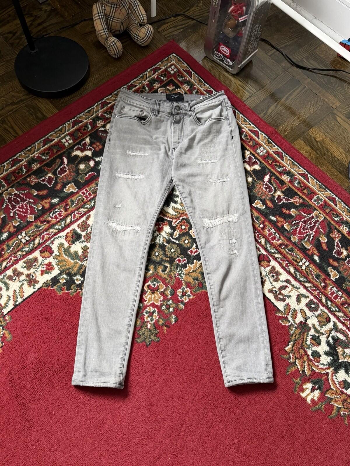 REPRESENT Distressed Slim Fit Jeans Flat Grey Size 34 Men's Repaired Denim Pants