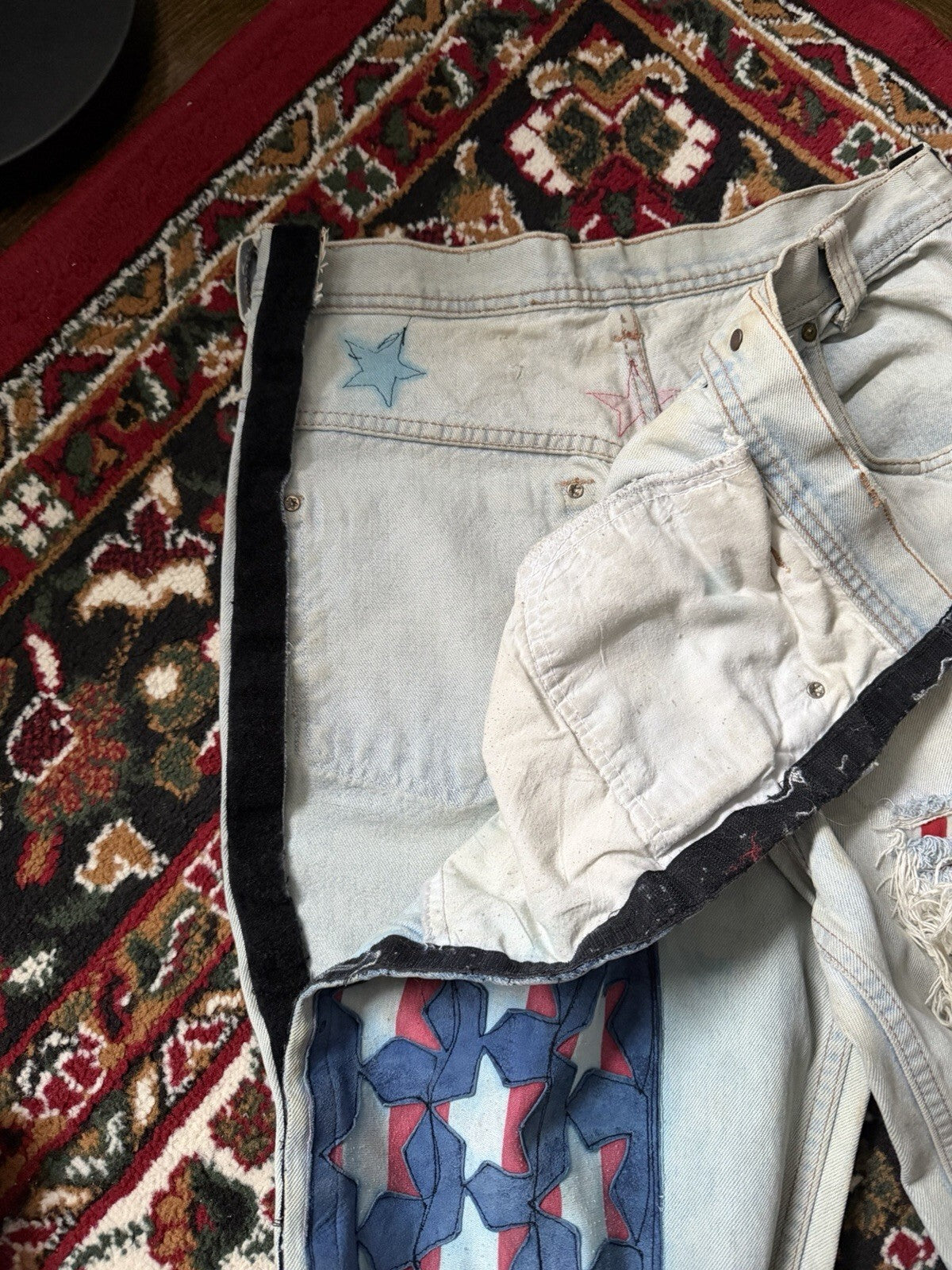 Vintage 90s Parasuco Distressed USA Flag Stars Jeans Light Wash Denim
