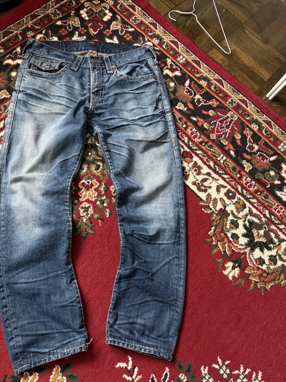 True Religion Mens Jeans Denim Tan Stitching Straight Leg 32 Y2K