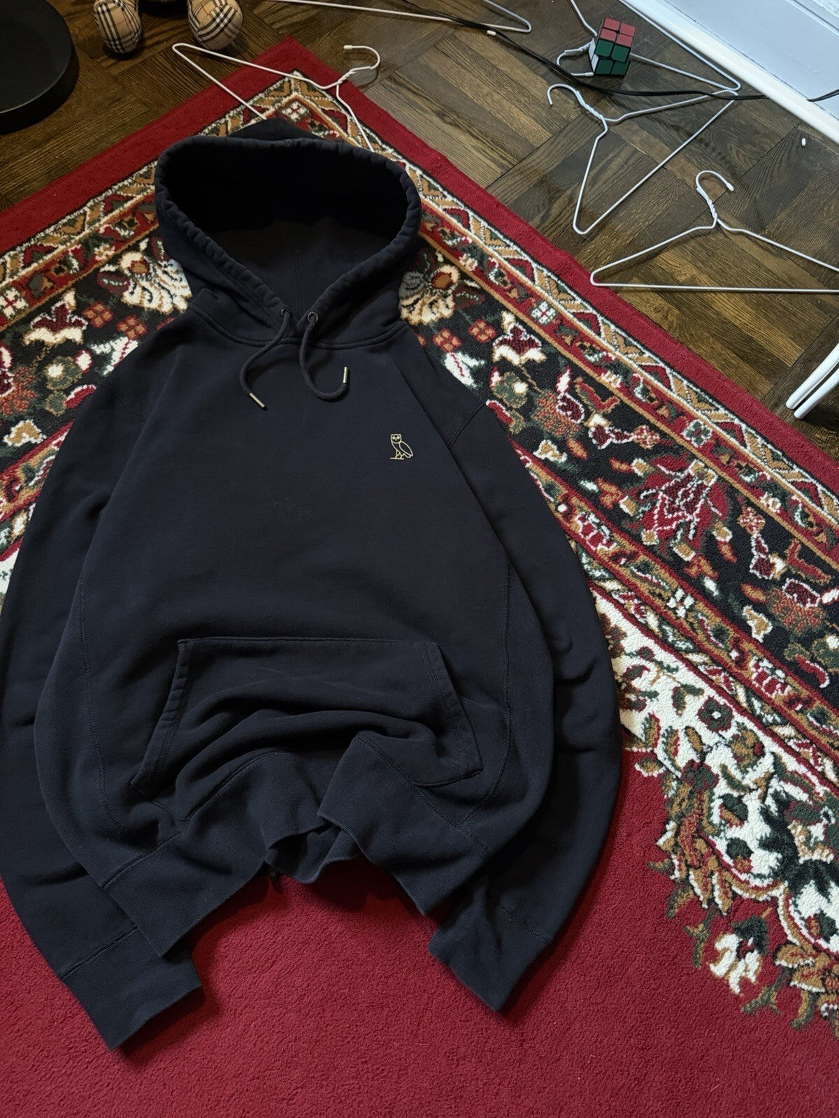 OVO October's Very Own Black Hooded Pullover Owl Logo Hoodie Men M Drake