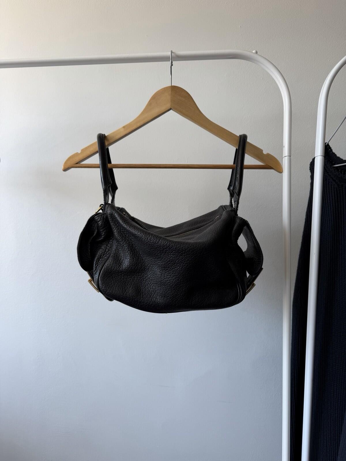 Dolce & Gabbana Y2K Black Pebbled Leather Buckle Shoulder Bag Leopard Lining