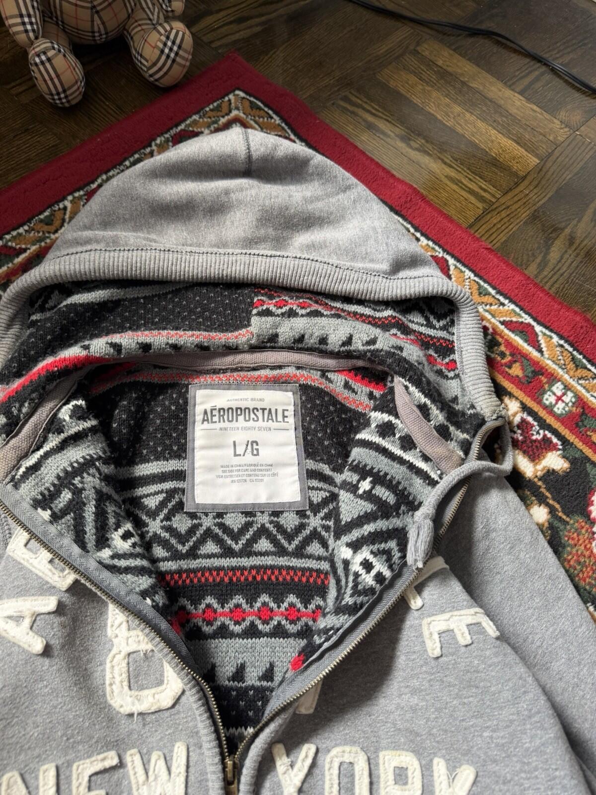 Y2K Aeropostale Faux Fur Vintage Grunge Gray Jacket Hoodie Large