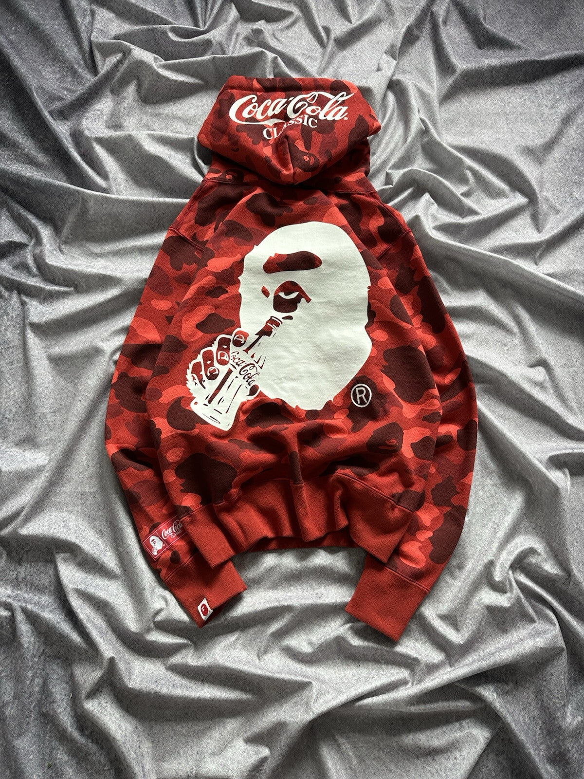 NWT BAPE x Coca-Cola Red Color Camo Ape Head Pullover Hoodie