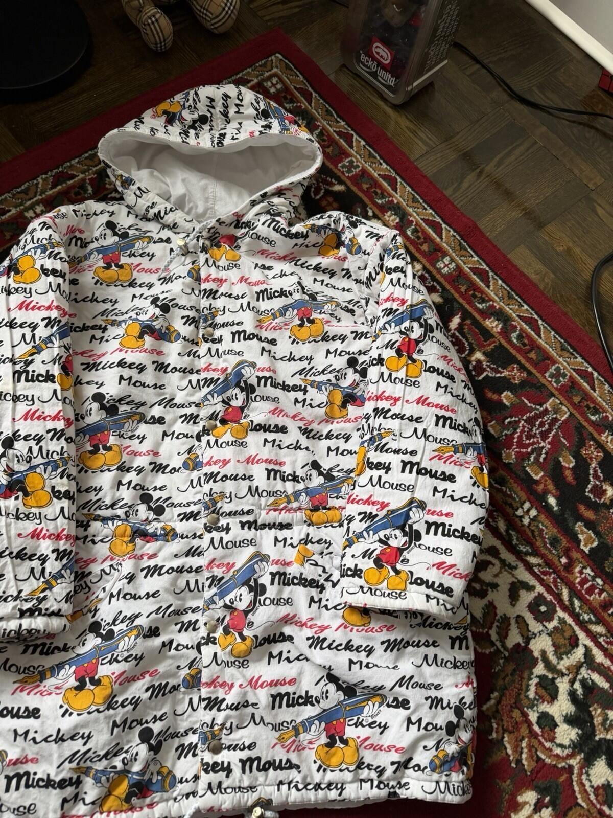 Mickey Mouse Disney Women's Oversized Hooded Jacket White Parka Reversible M