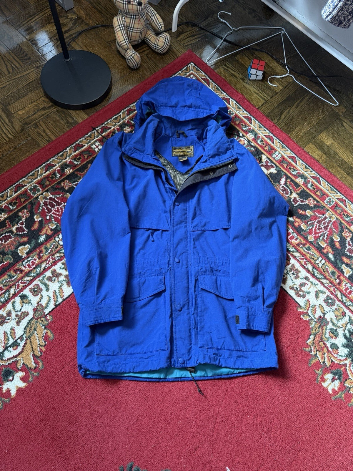 Vintage Eddie Bauer Jacket Mens Medium Purple Teal Gore-Tex Hooded Rain Coat 90s